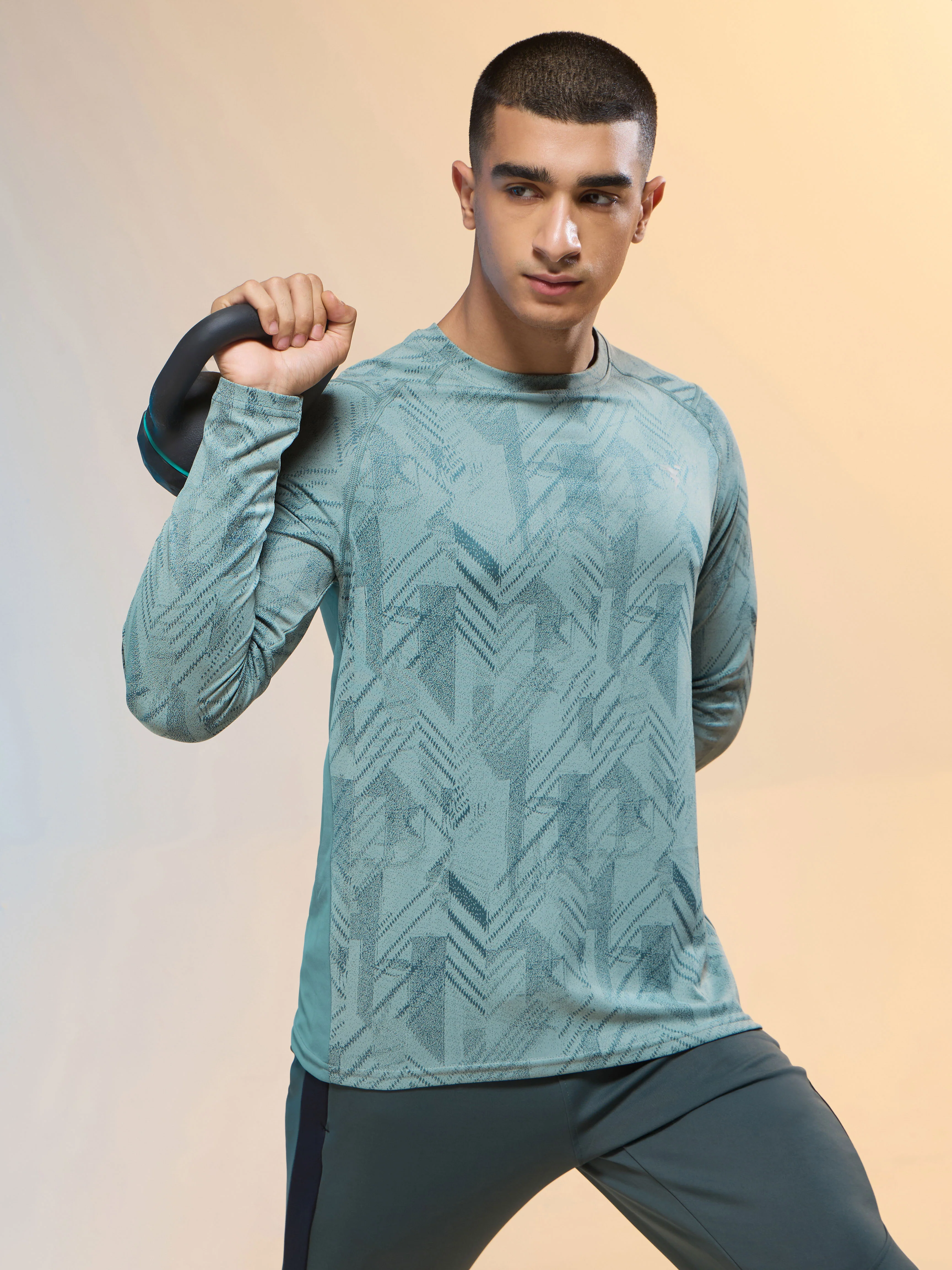 Men Jacquard Slim Fit Round Neck T-shirt with DOUBLE COOL