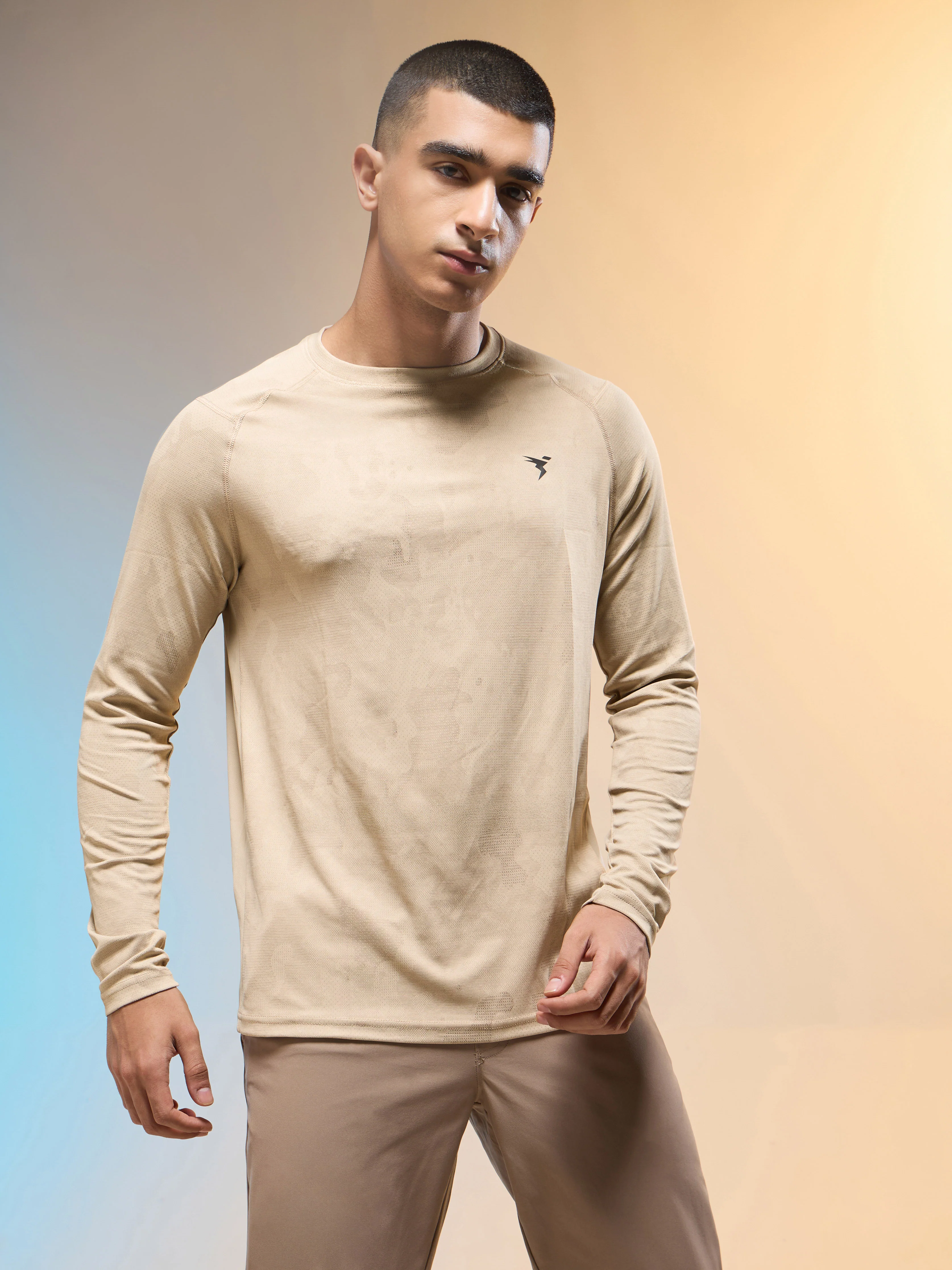 Men Jacquard Slim Fit Round Neck T-shirt with DOUBLE COOL - Image 2