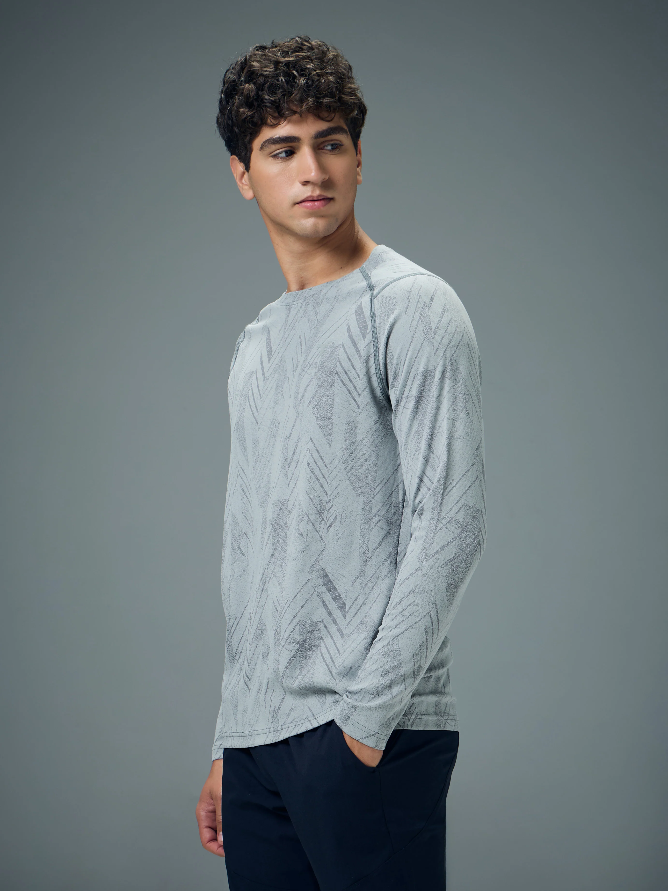 Men Jacquard Slim Fit Round Neck T-shirt with DOUBLE COOL - Image 3
