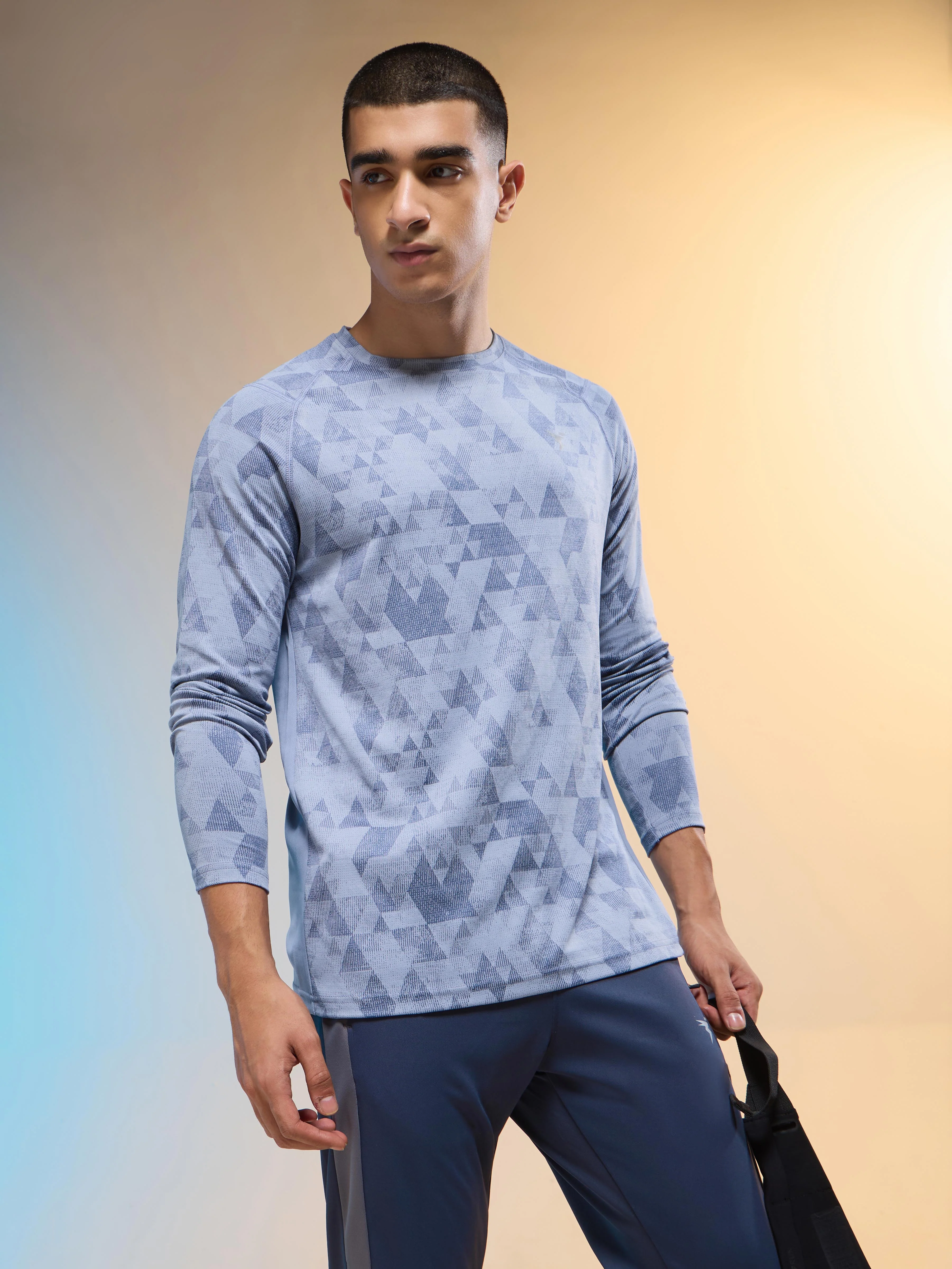 Men Jacquard Slim Fit Round Neck T-shirt with DOUBLE COOL - Image 2