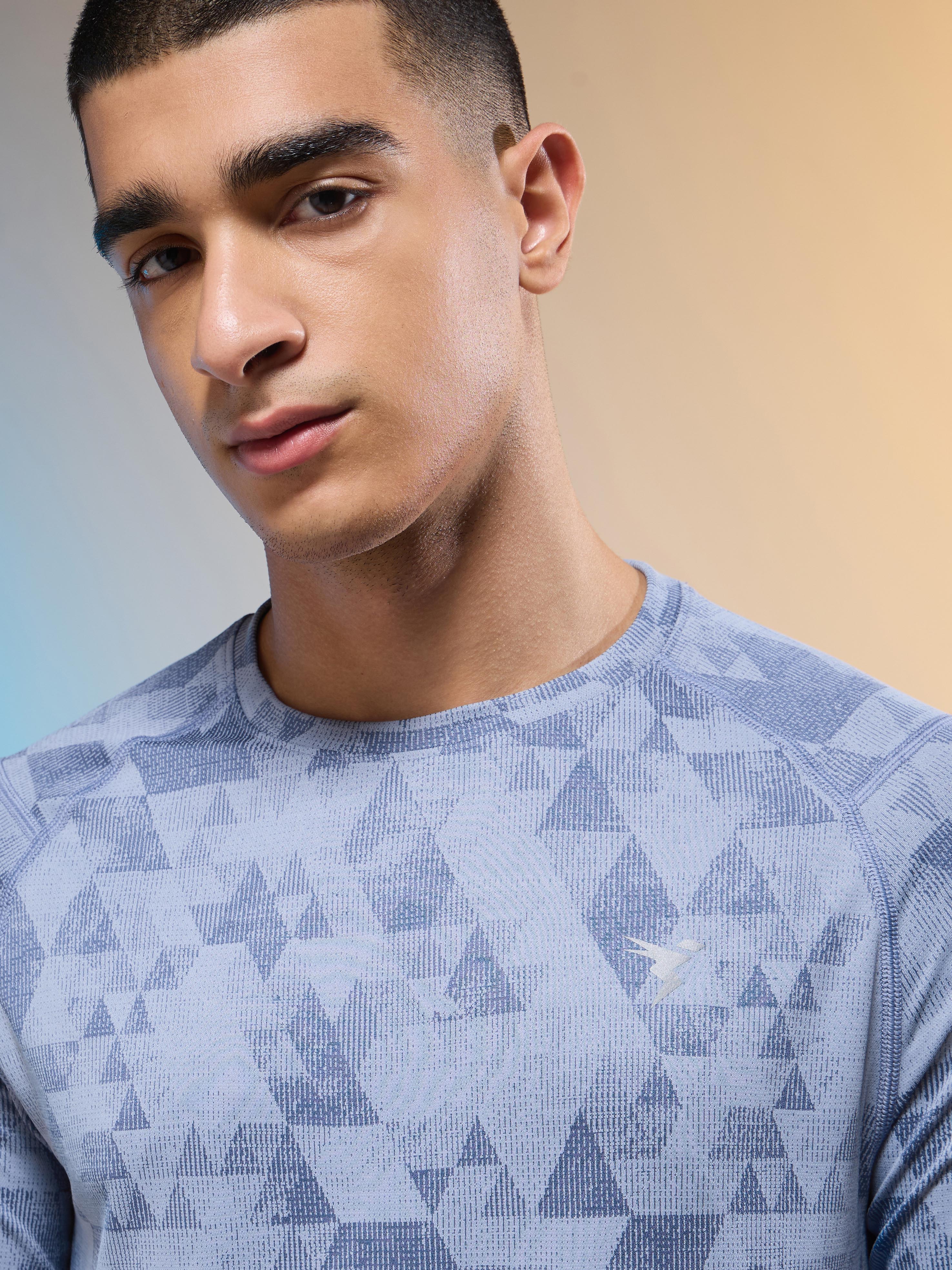 Men Jacquard Slim Fit Round Neck T-shirt with DOUBLE COOL - Image 6