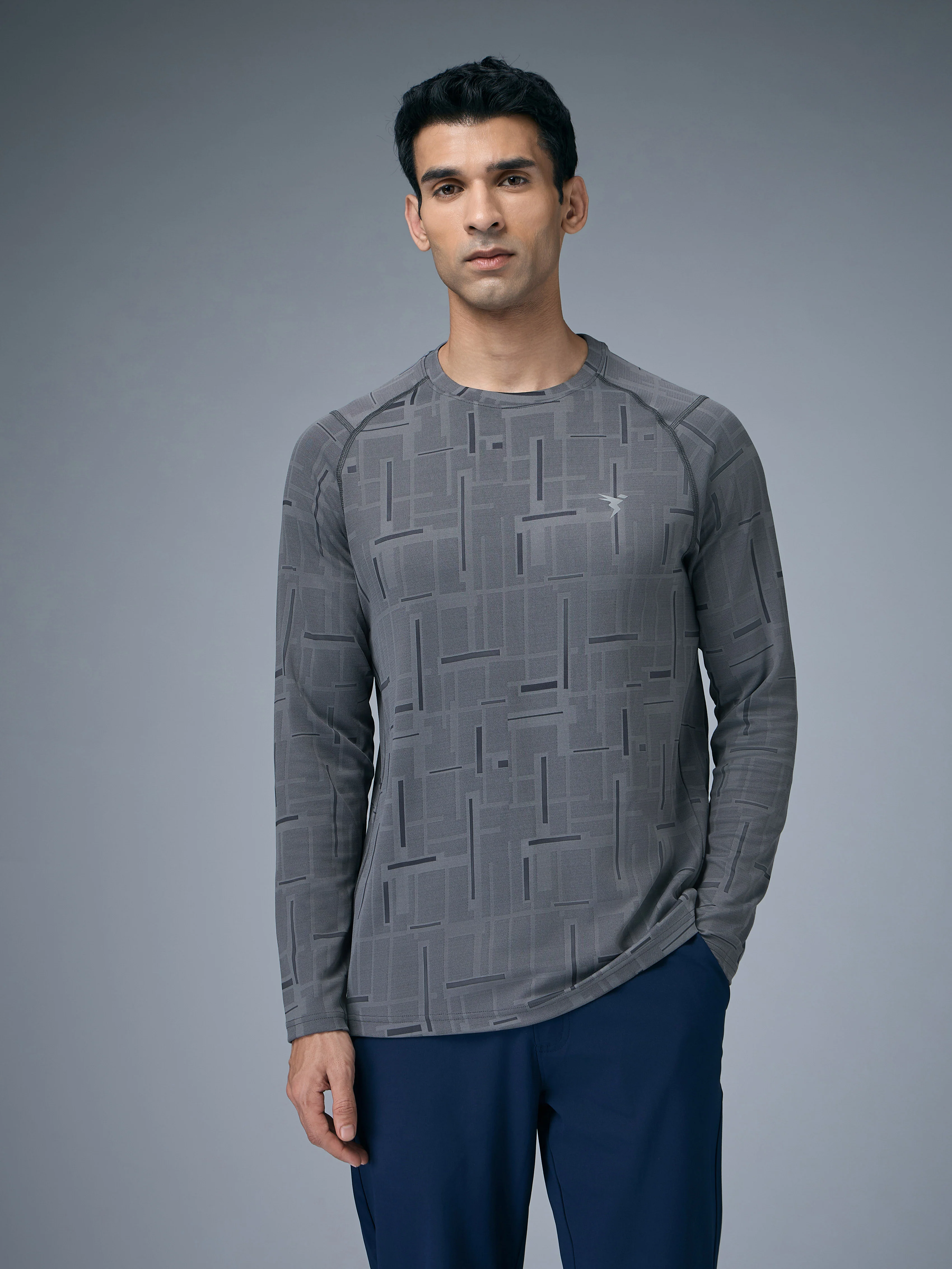 Men Jacquard Slim Fit Round Neck T-shirt with DOUBLE COOL - Image 2