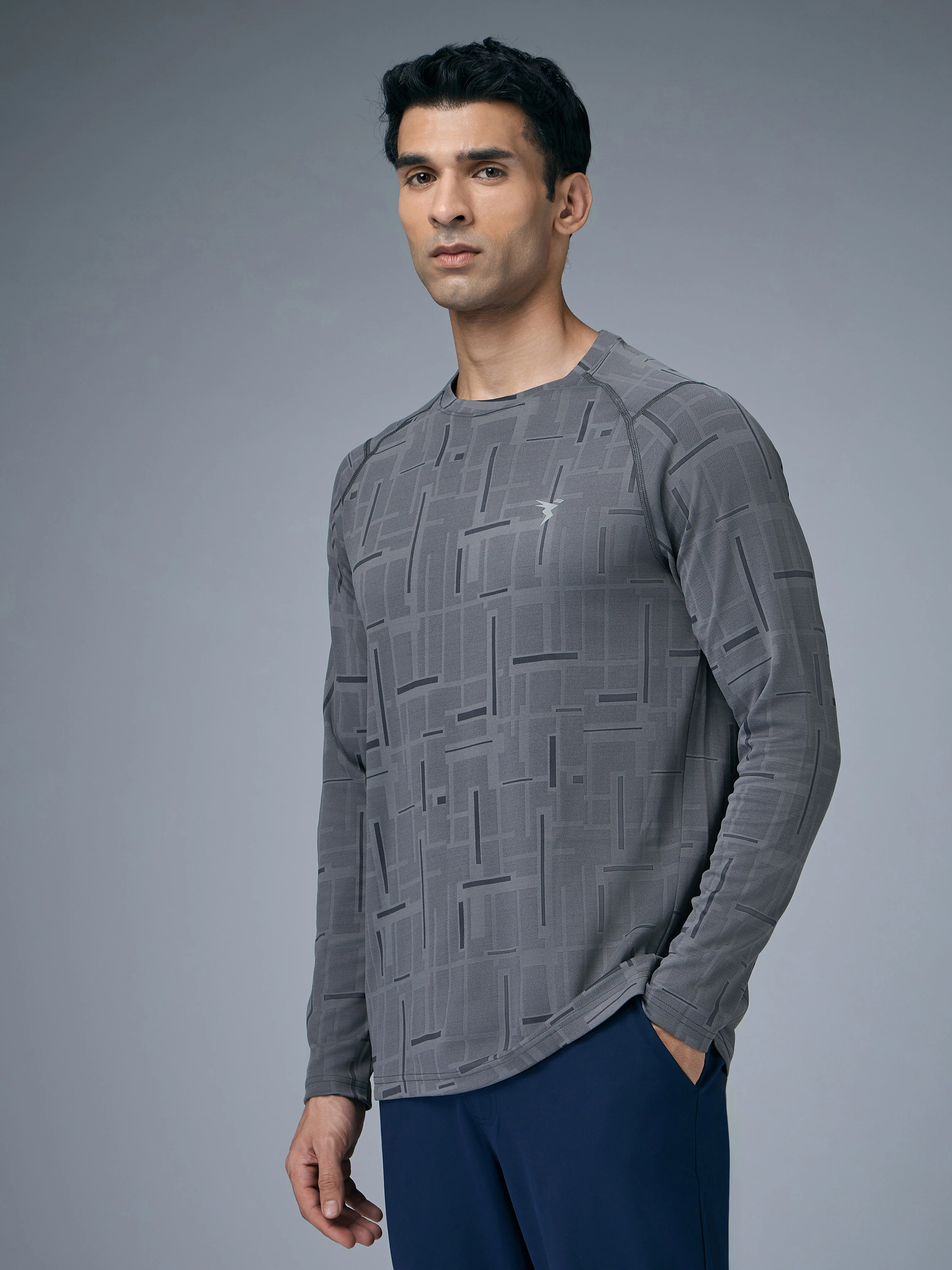 Men Jacquard Slim Fit Round Neck T-shirt with DOUBLE COOL - Image 4