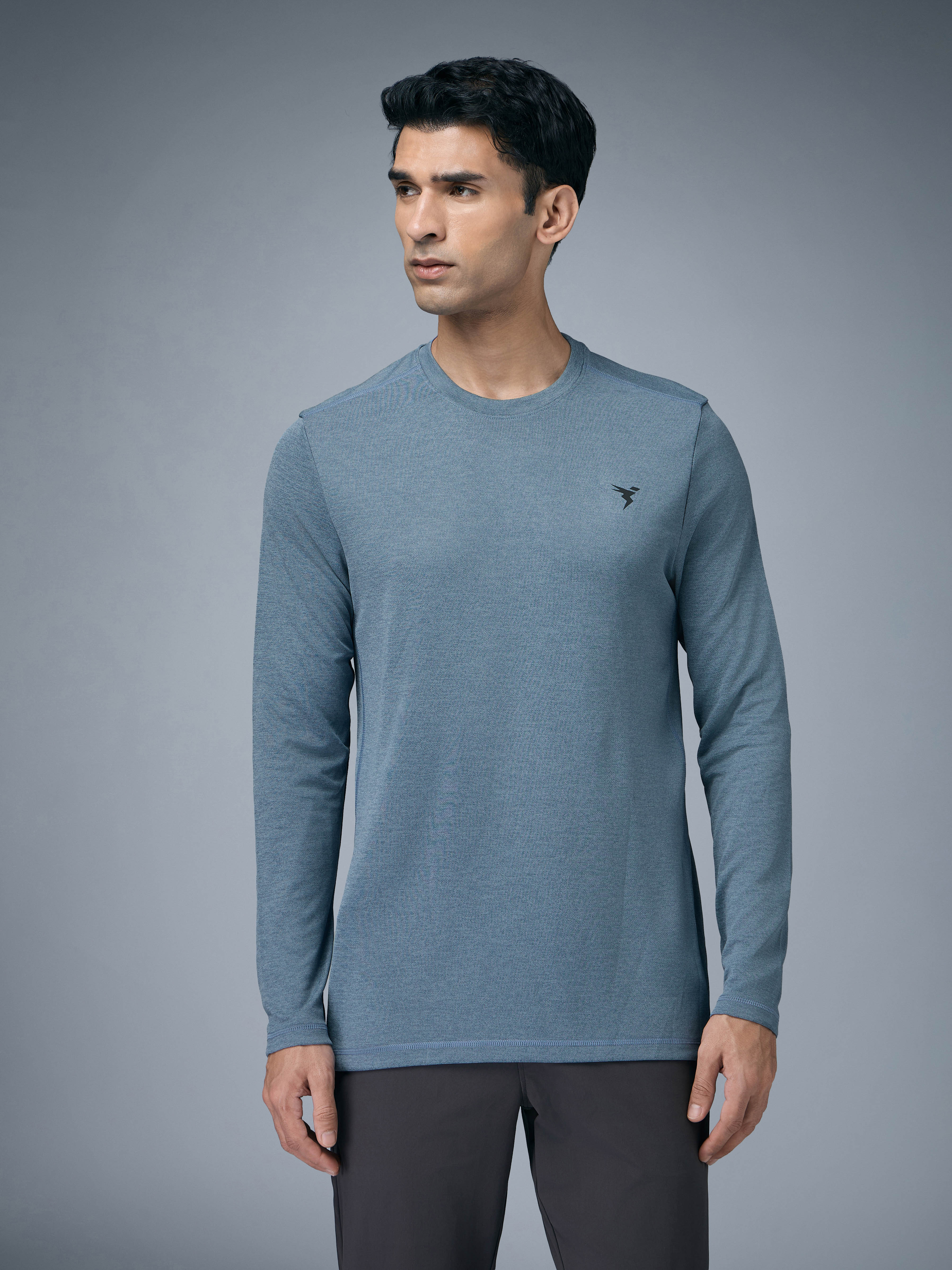 Men Melange Slim Fit Crew Neck T-shirt with DOUBLE COOL - Image 2