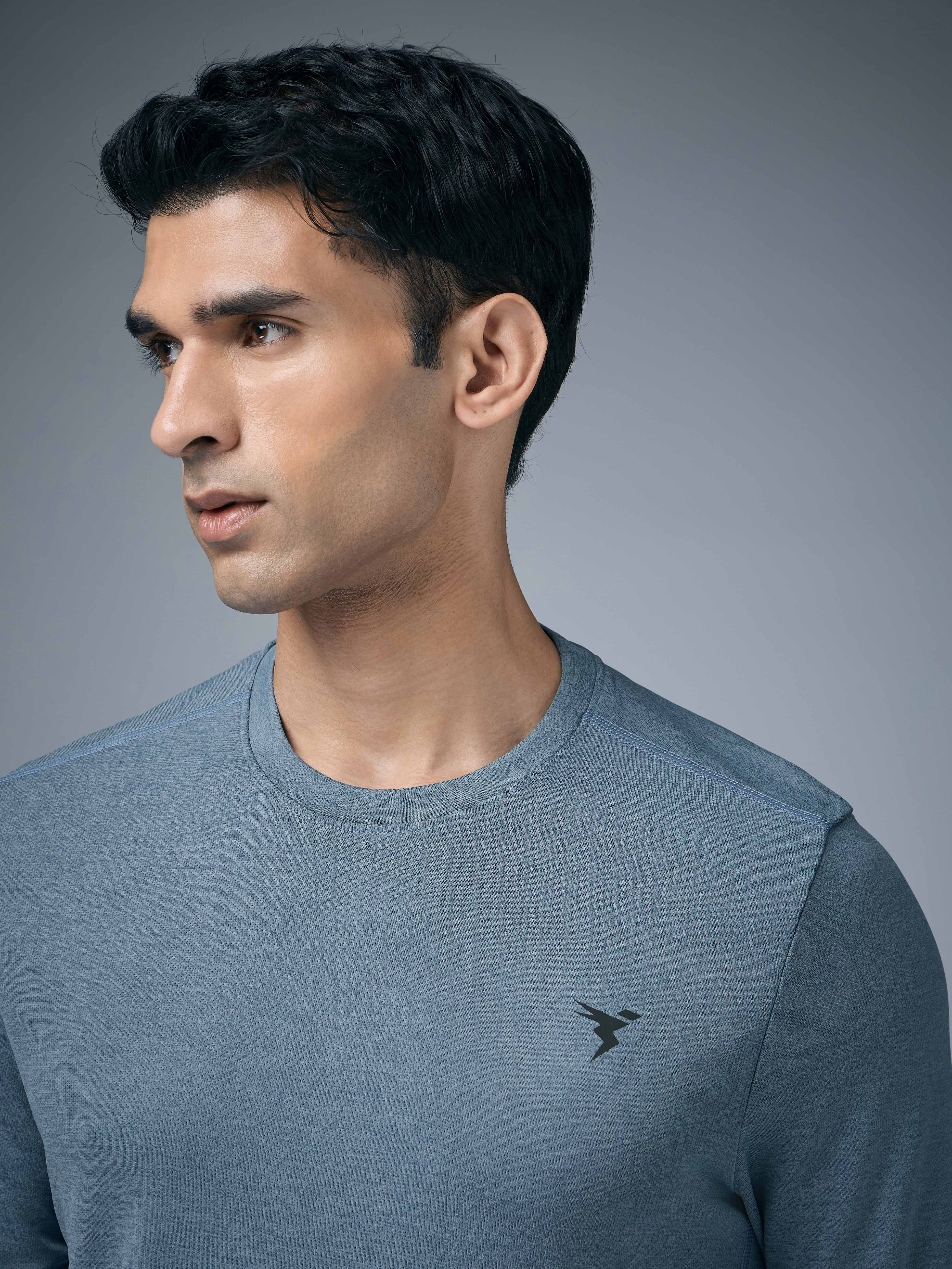Men Melange Slim Fit Crew Neck T-shirt with DOUBLE COOL - Image 6