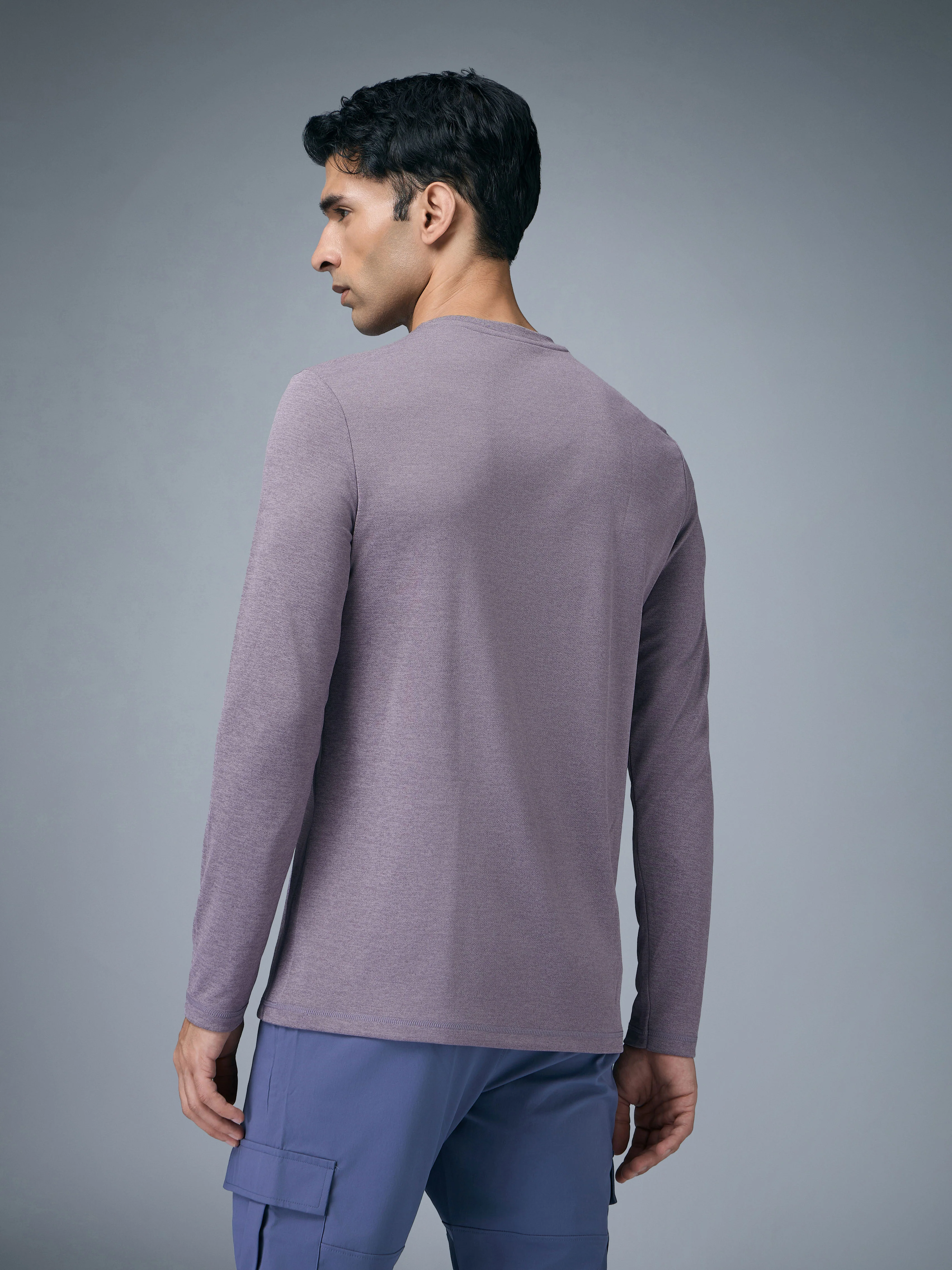 Men Melange Slim Fit Crew Neck T-shirt with DOUBLE COOL - Image 3