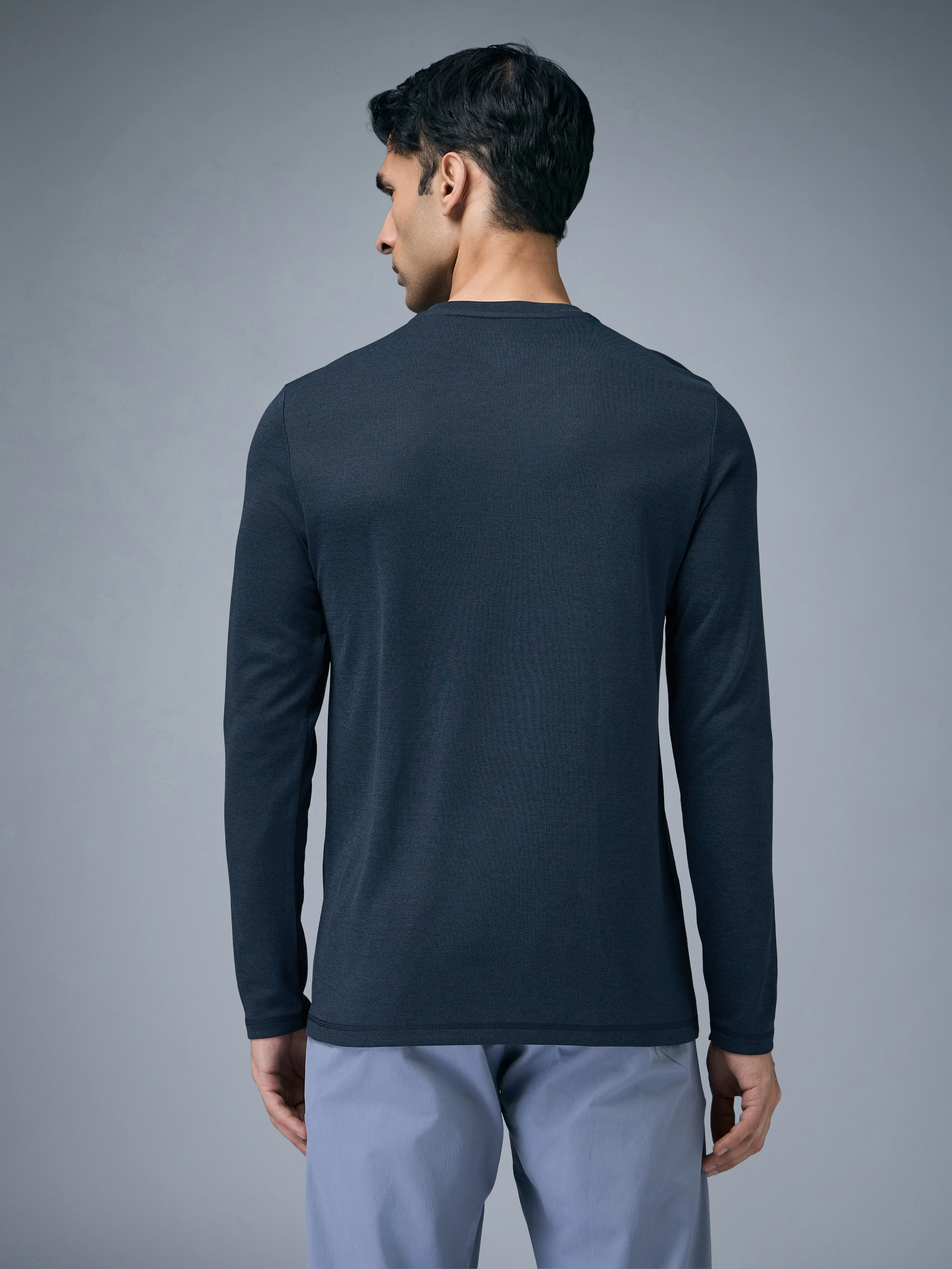 Men Melange Slim Fit Crew Neck T-shirt with DOUBLE COOL - Image 3