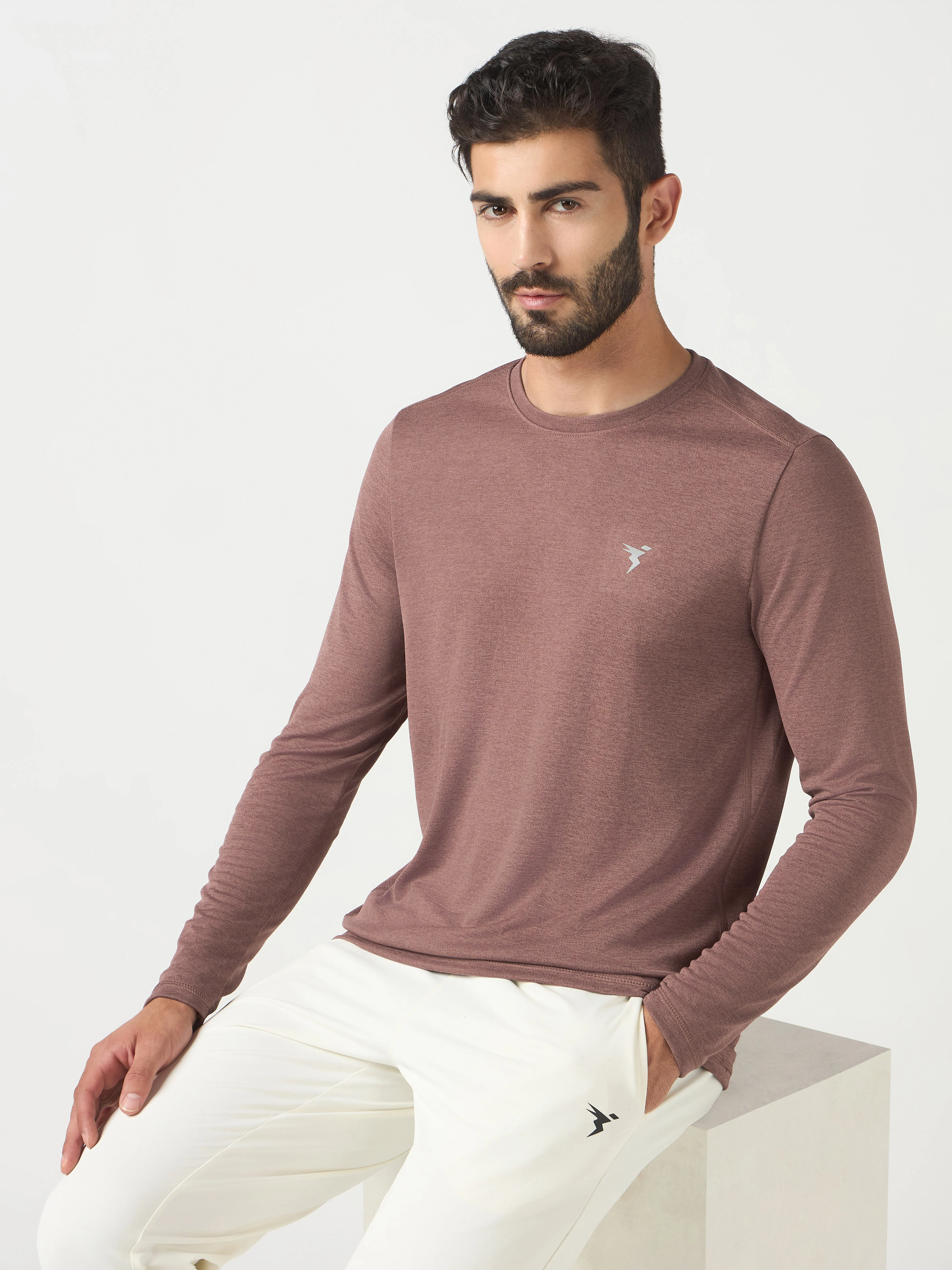 Men Melange Slim Fit Crew Neck T-shirt with DOUBLE COOL