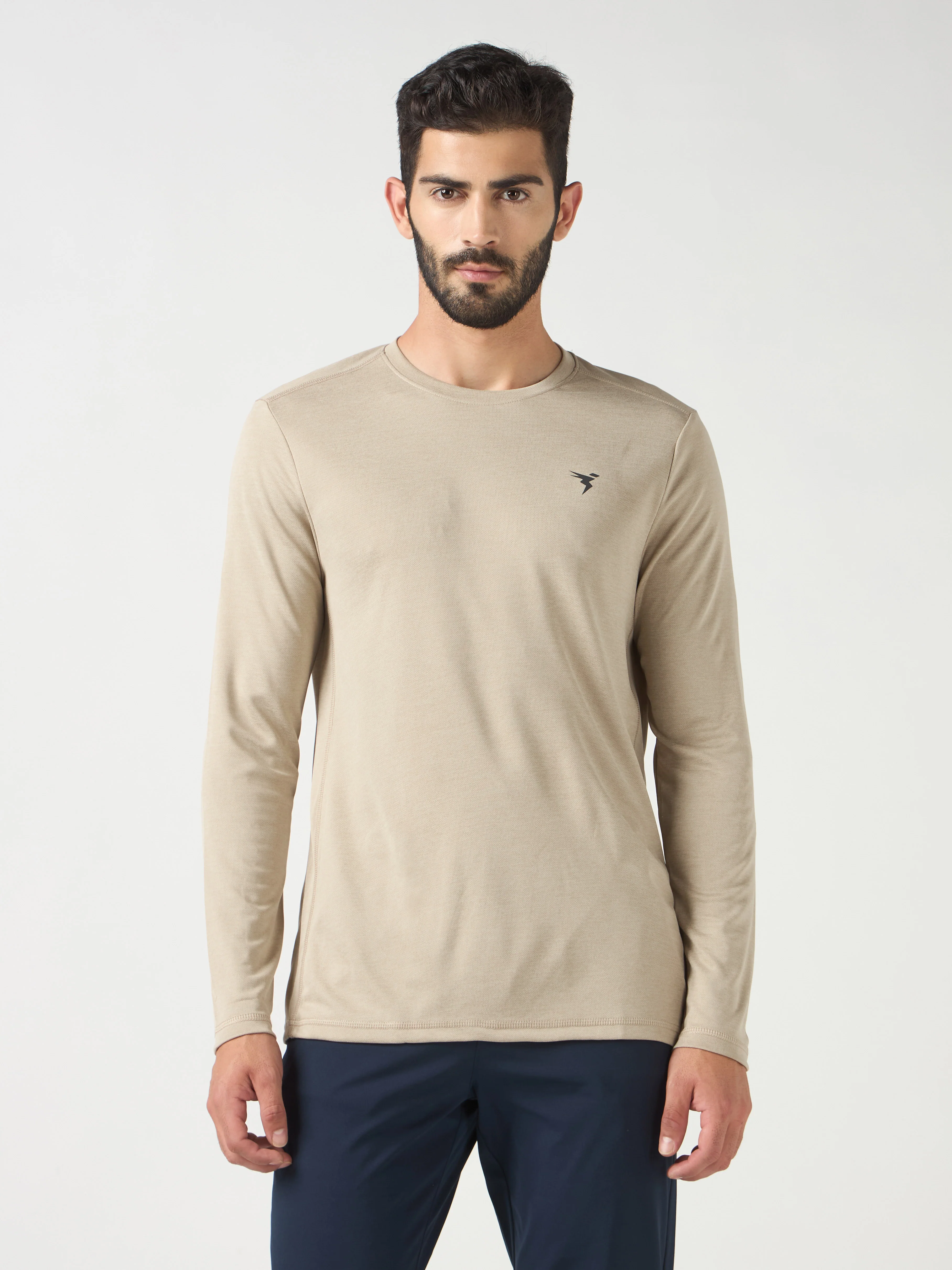 Men Melange Slim Fit Crew Neck T-shirt with DOUBLE COOL