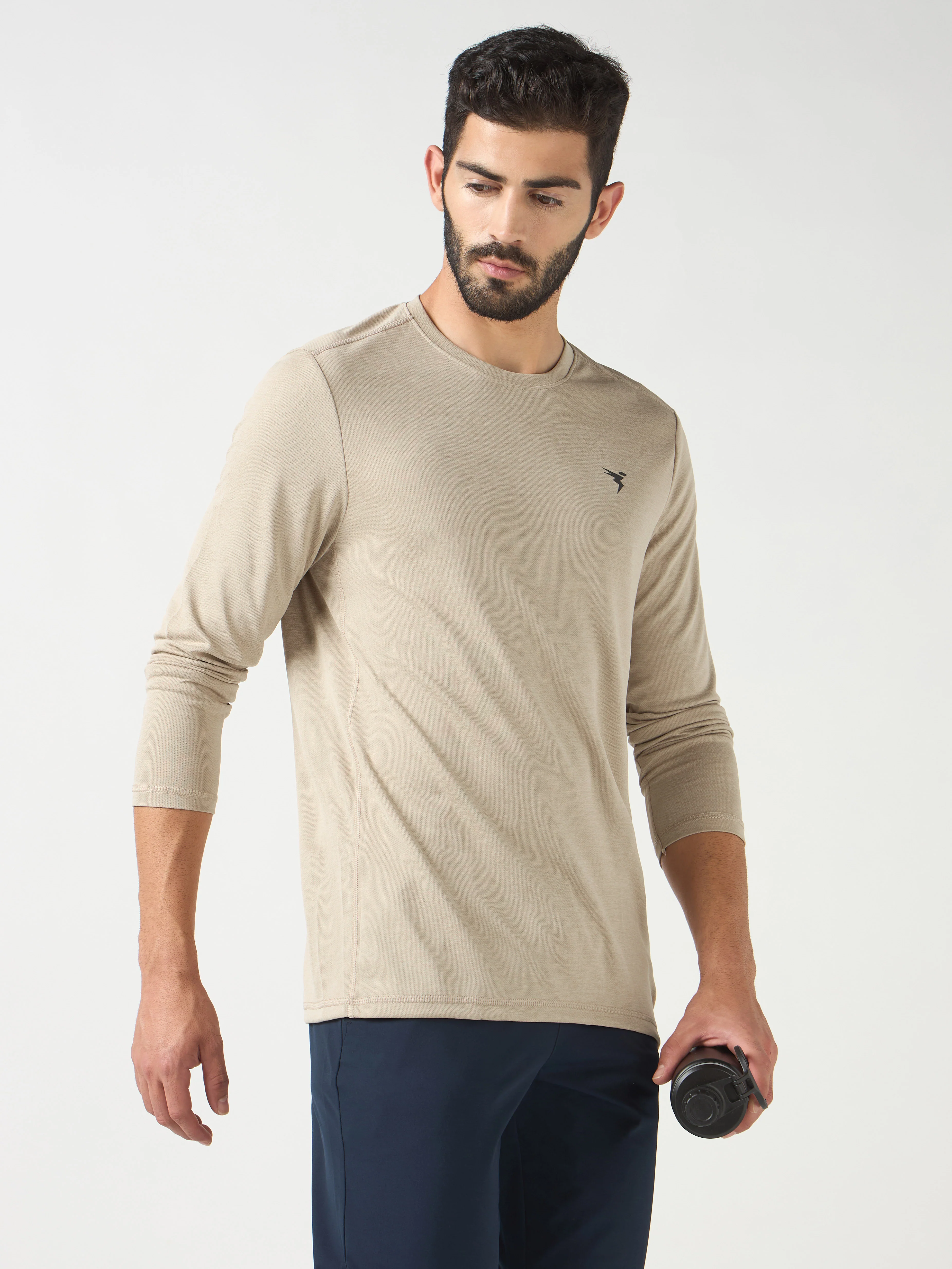 Men Melange Slim Fit Crew Neck T-shirt with DOUBLE COOL - Image 3