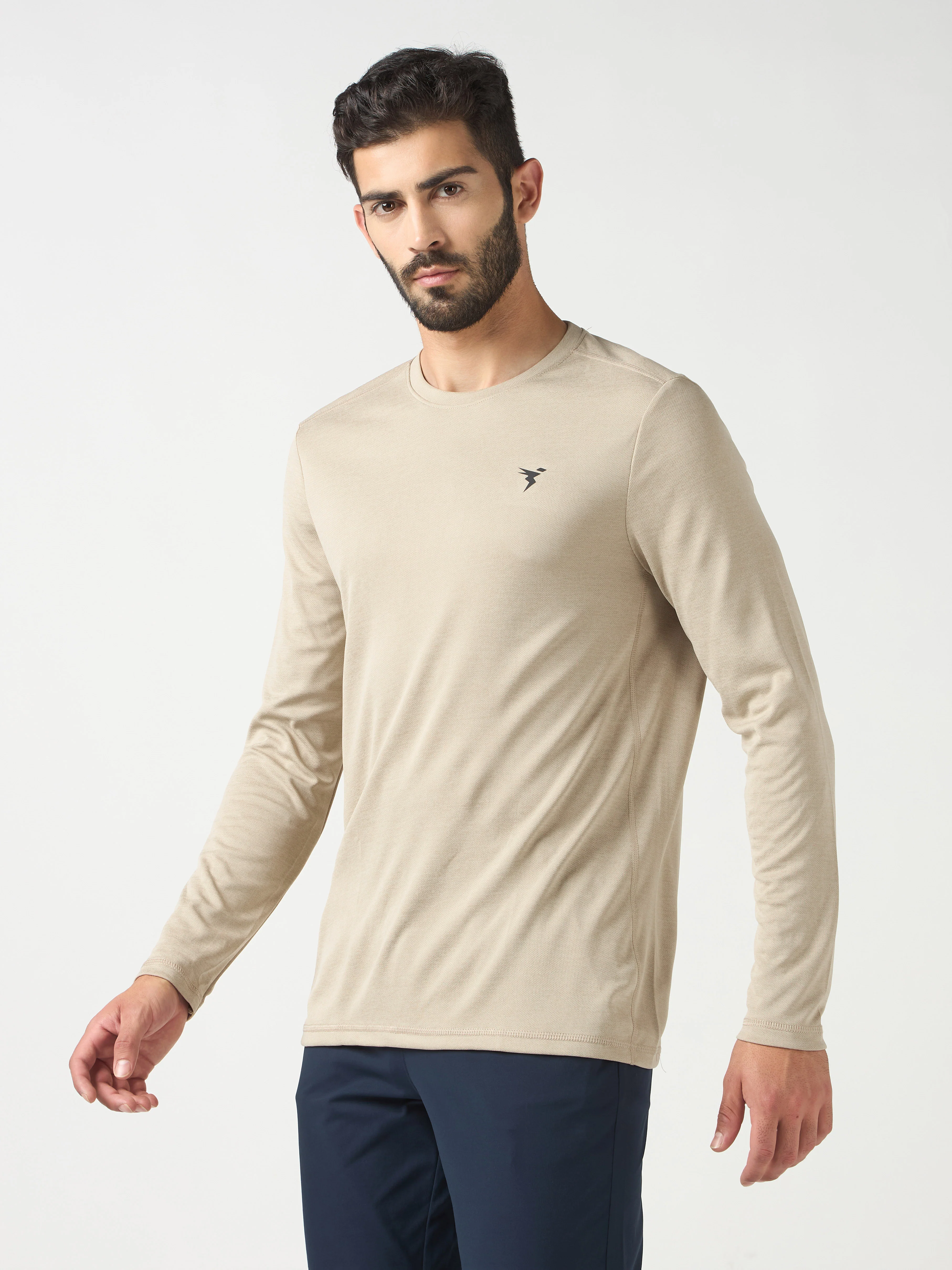 Men Melange Slim Fit Crew Neck T-shirt with DOUBLE COOL - Image 4