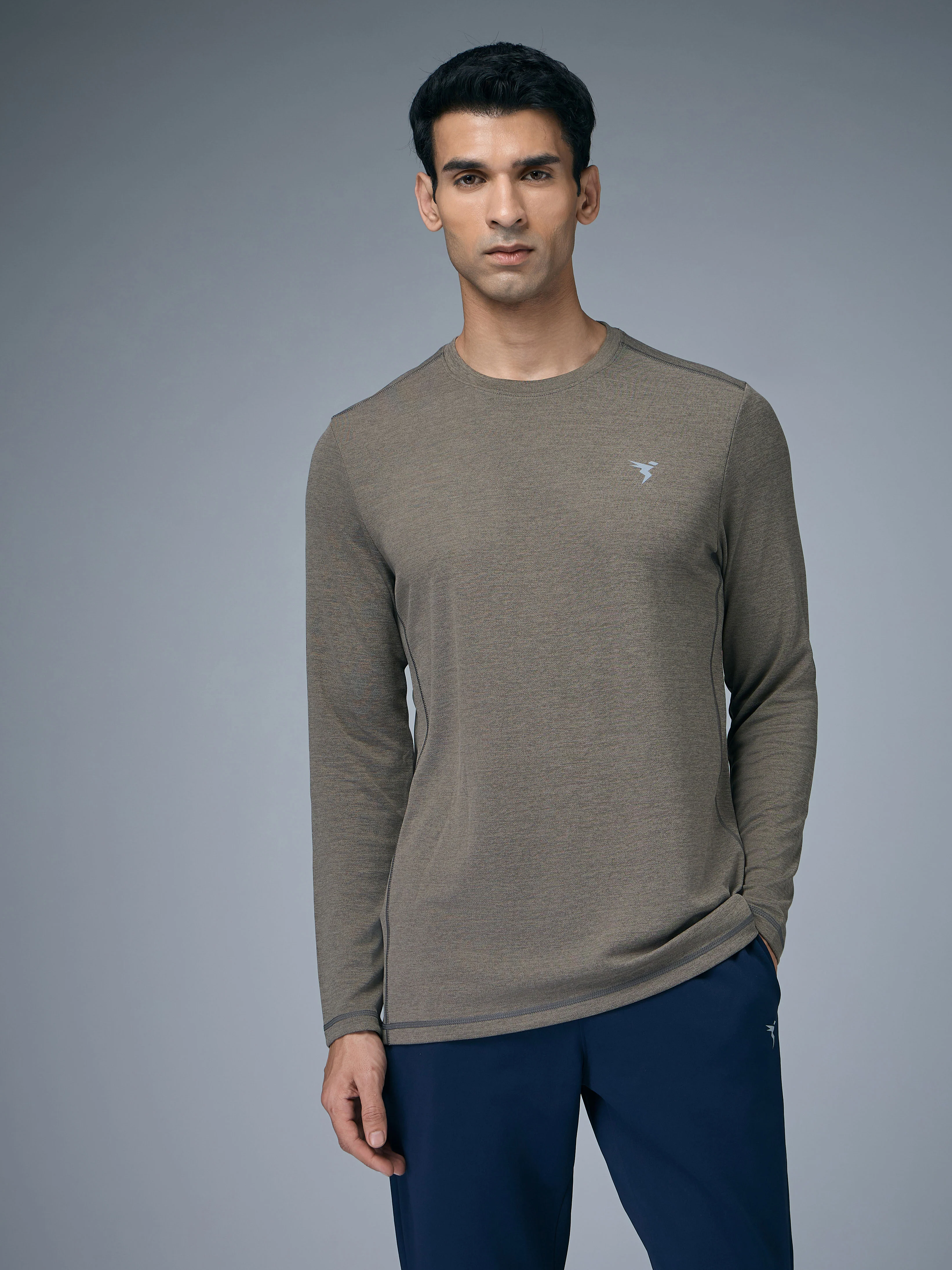 Men Melange Slim Fit Crew Neck T-shirt with DOUBLE COOL - Image 2