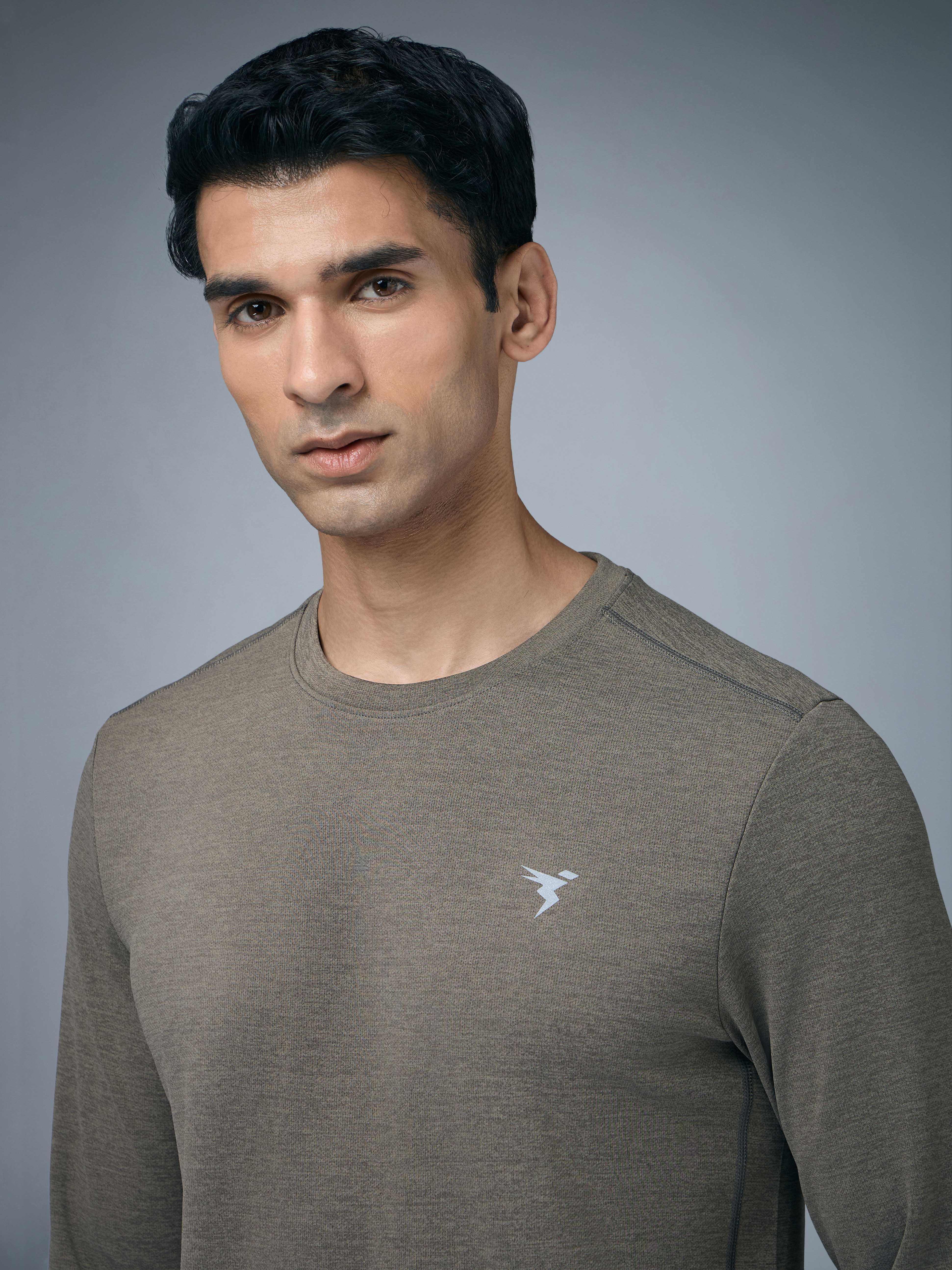 Men Melange Slim Fit Crew Neck T-shirt with DOUBLE COOL - Image 6