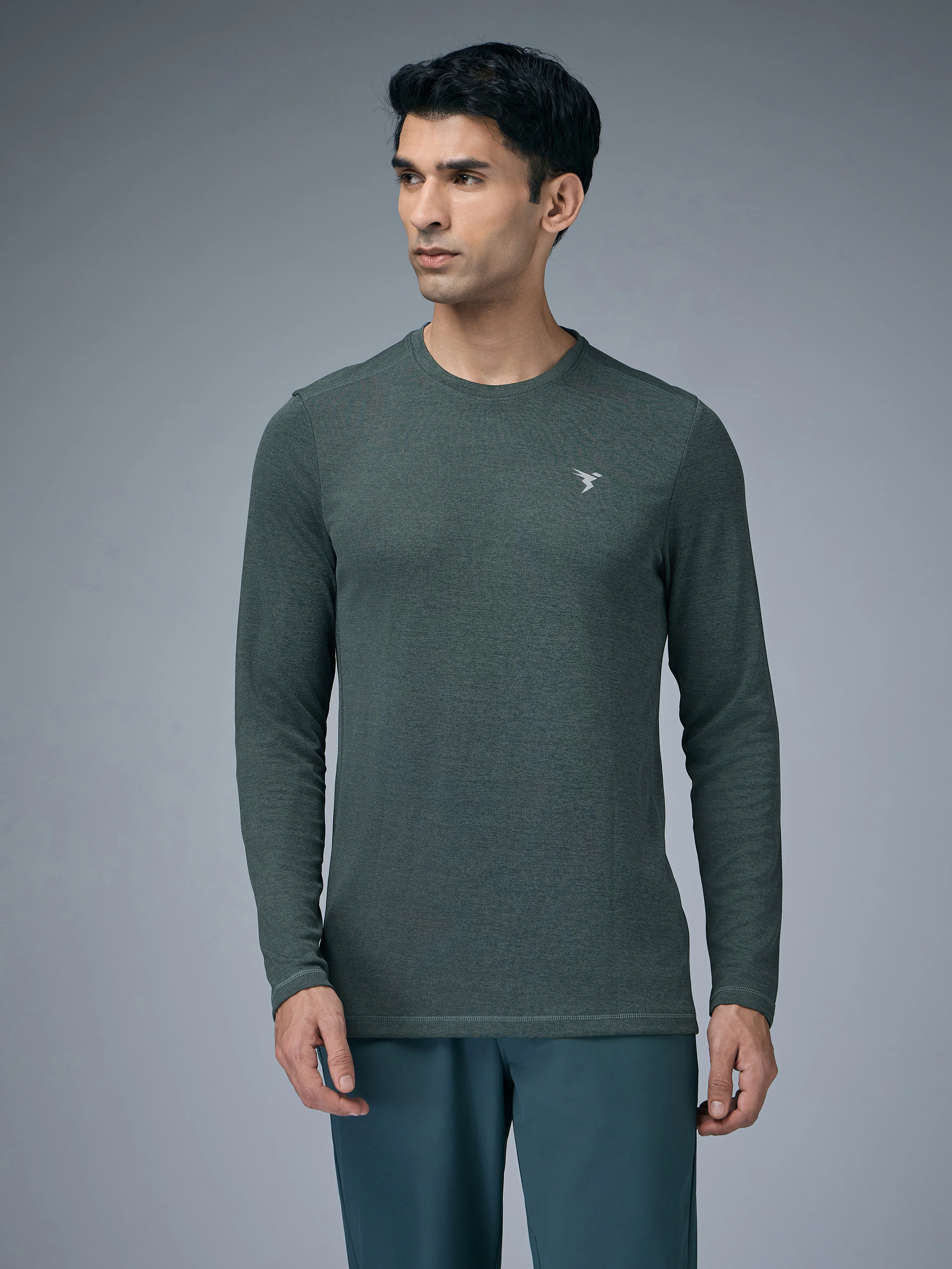 Men Melange Slim Fit Crew Neck T-shirt with DOUBLE COOL - Image 2
