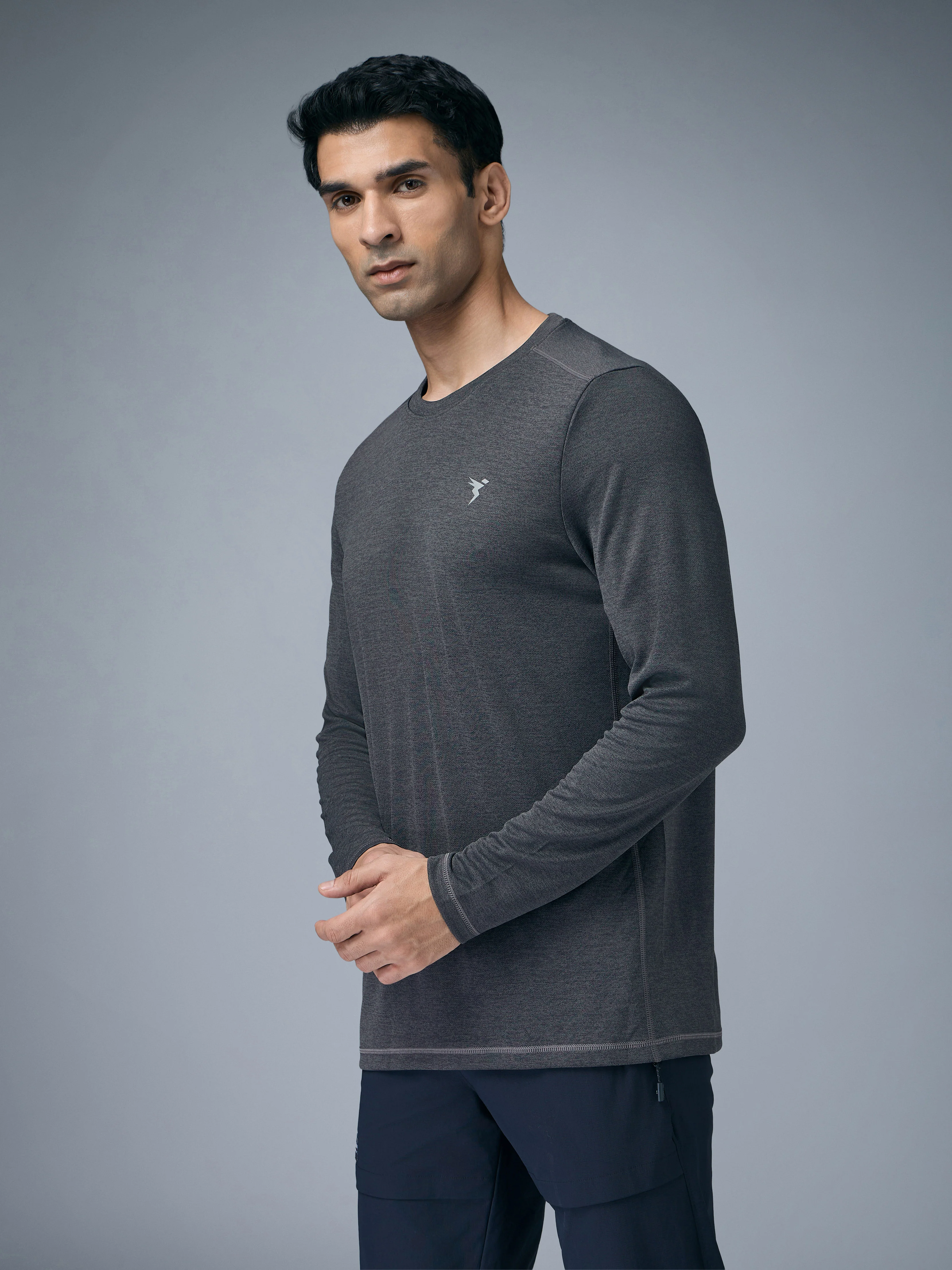 Men Melange Slim Fit Crew Neck T-shirt with DOUBLE COOL - Image 3