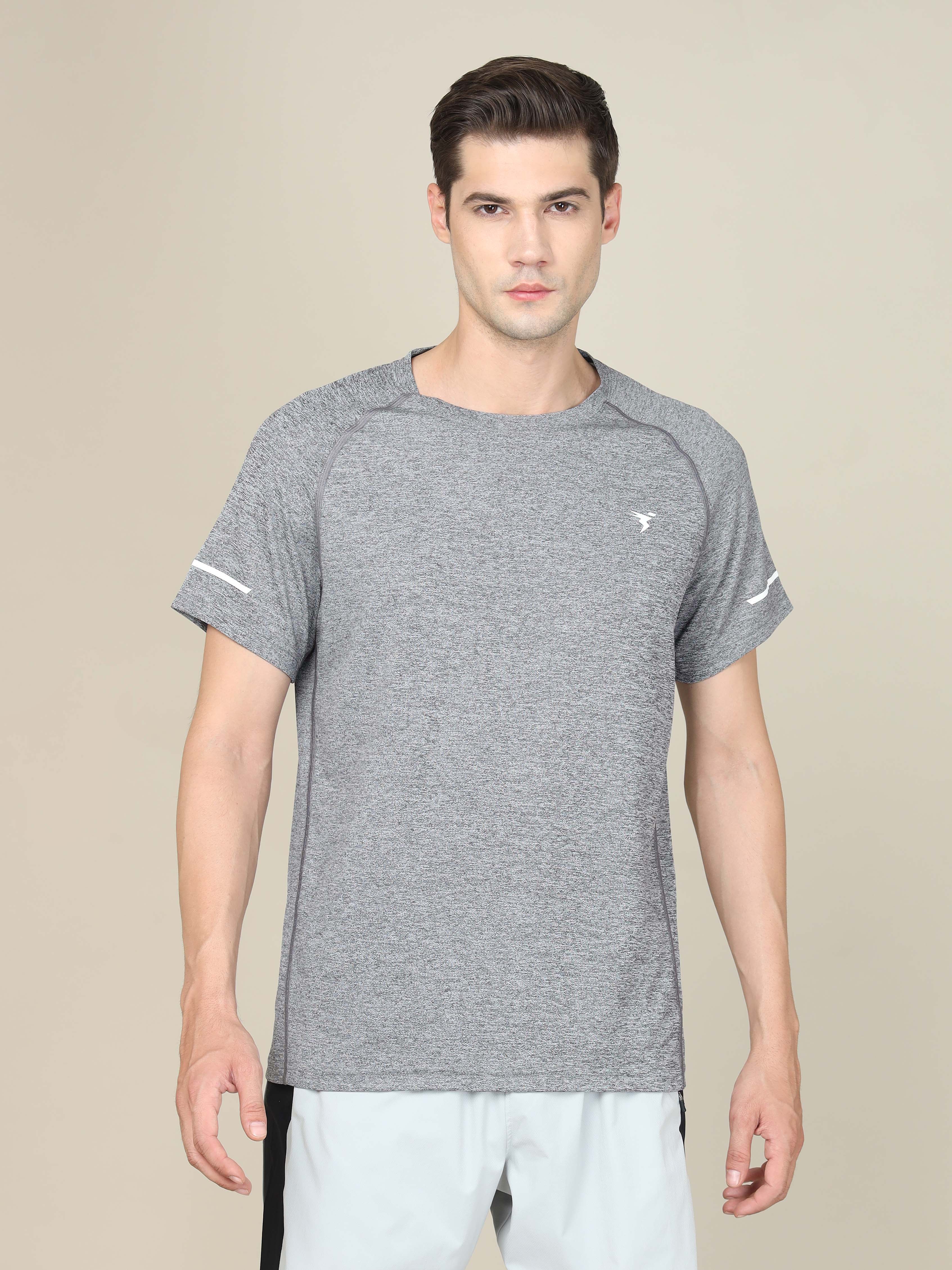 Men Melange Slim Fit Crew Neck T-shirt with DOUBLECOOL