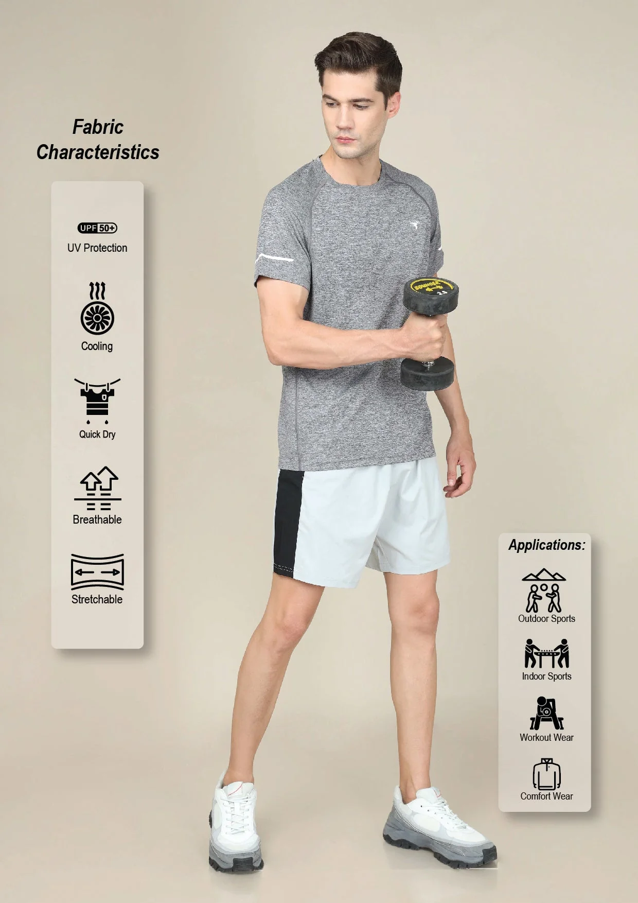 Men Melange Slim Fit Crew Neck T-shirt with DOUBLECOOL - Image 4