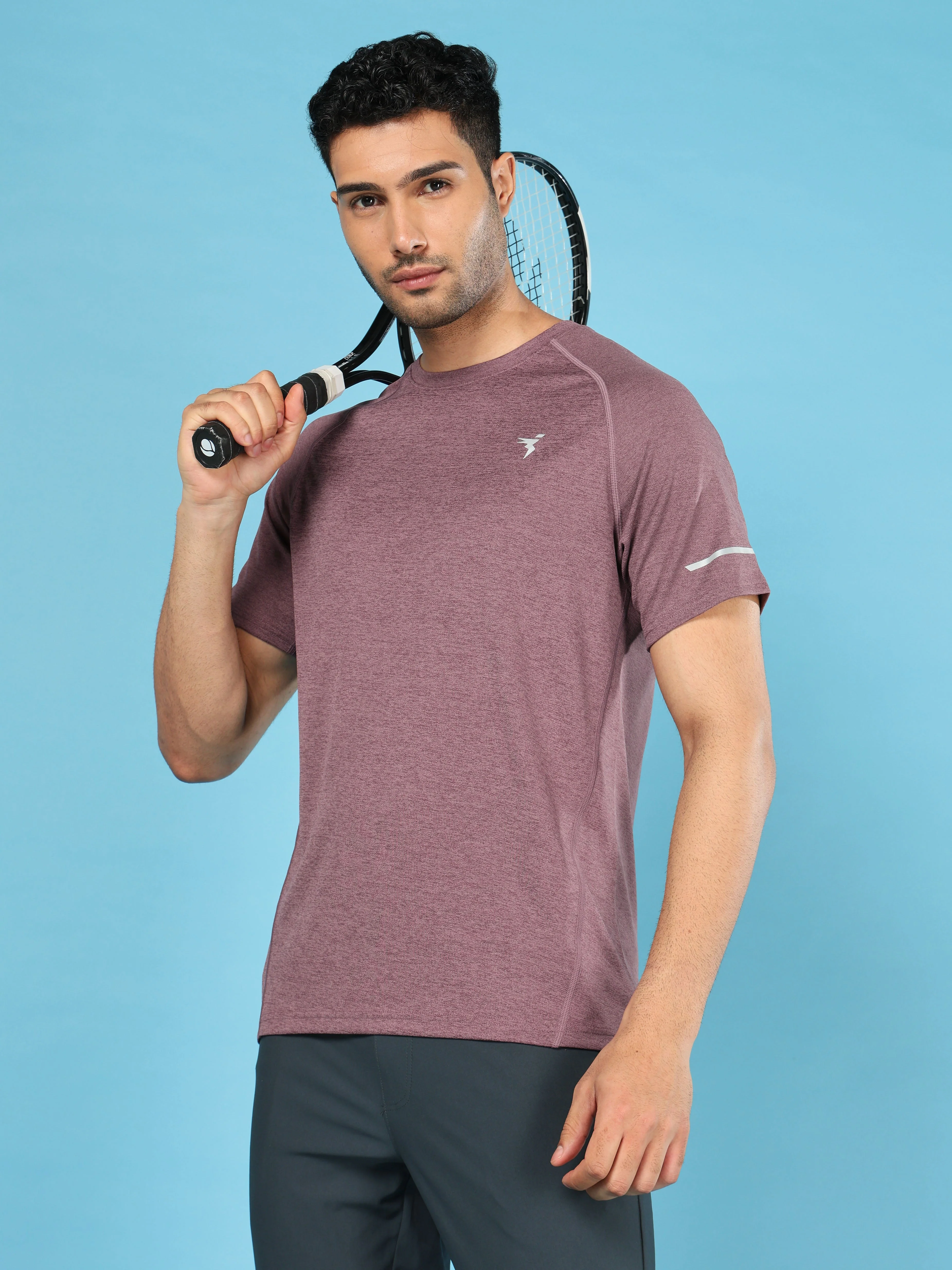 Men Melange Slim Fit Crew Neck T-shirt with DOUBLECOOL