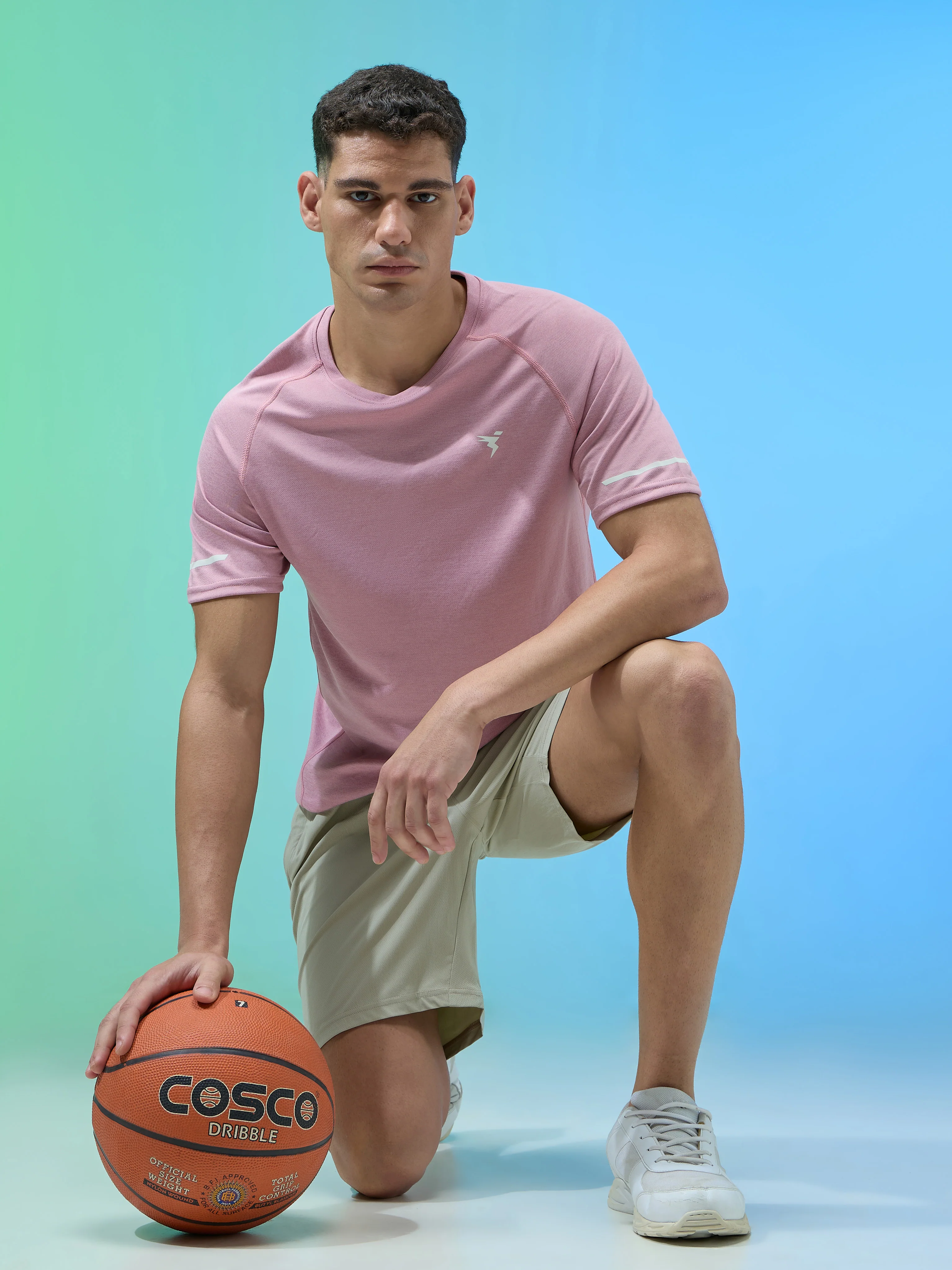 Men Melange Slim Fit Crew Neck T-shirt with DOUBLECOOL