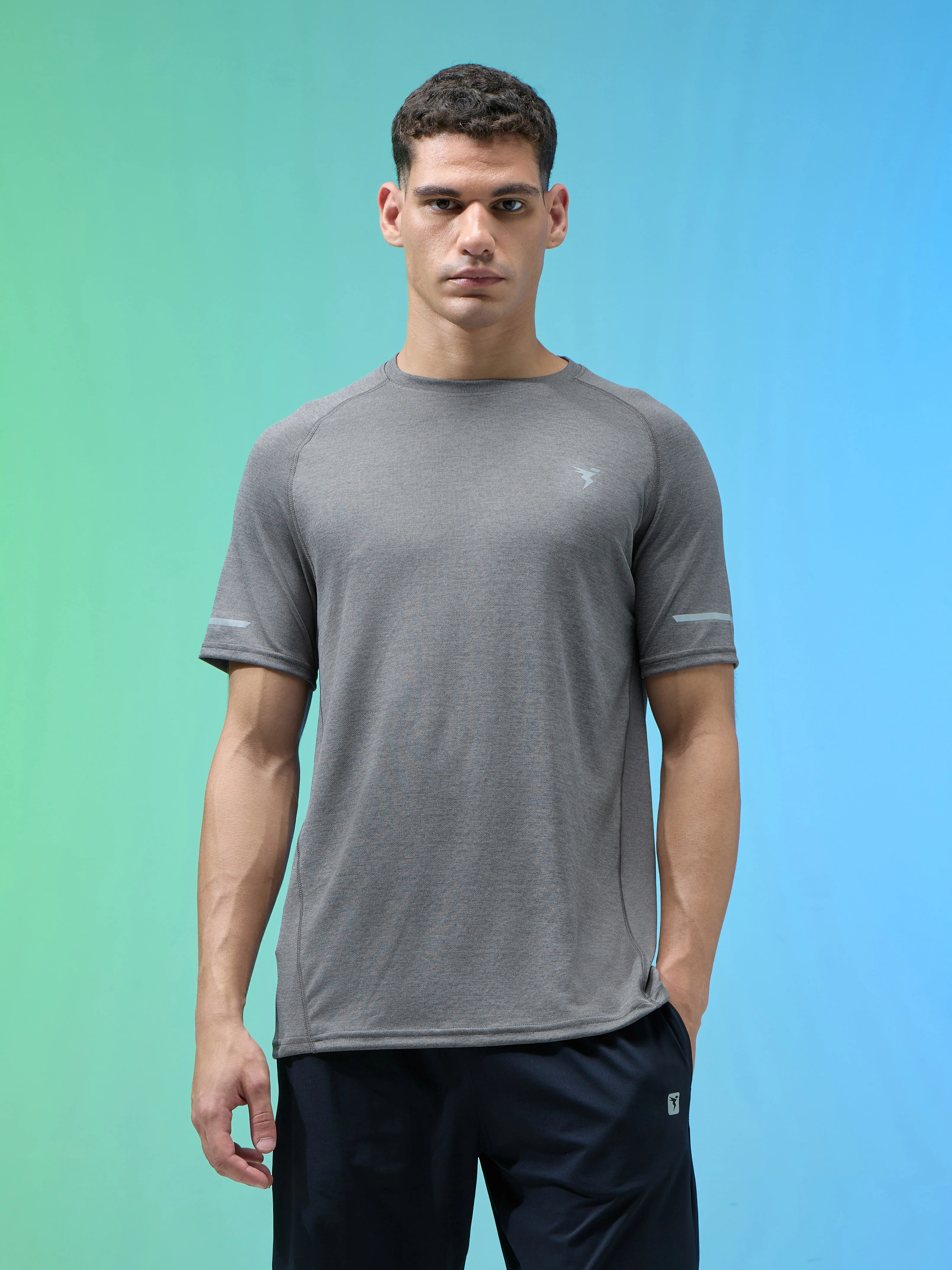 Men Melange Slim Fit Crew Neck T-shirt with DOUBLECOOL - Image 2