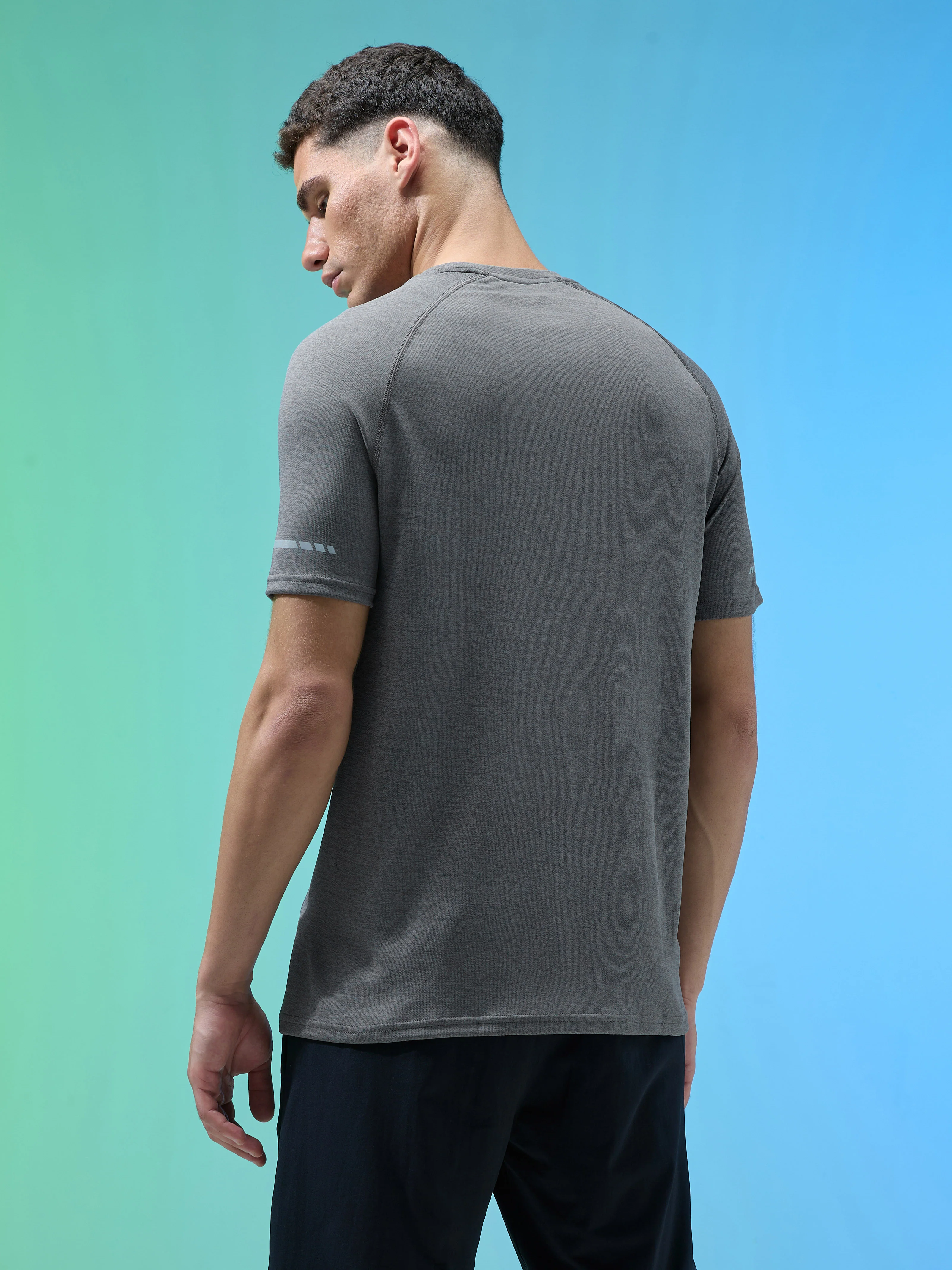 Men Melange Slim Fit Crew Neck T-shirt with DOUBLECOOL - Image 3