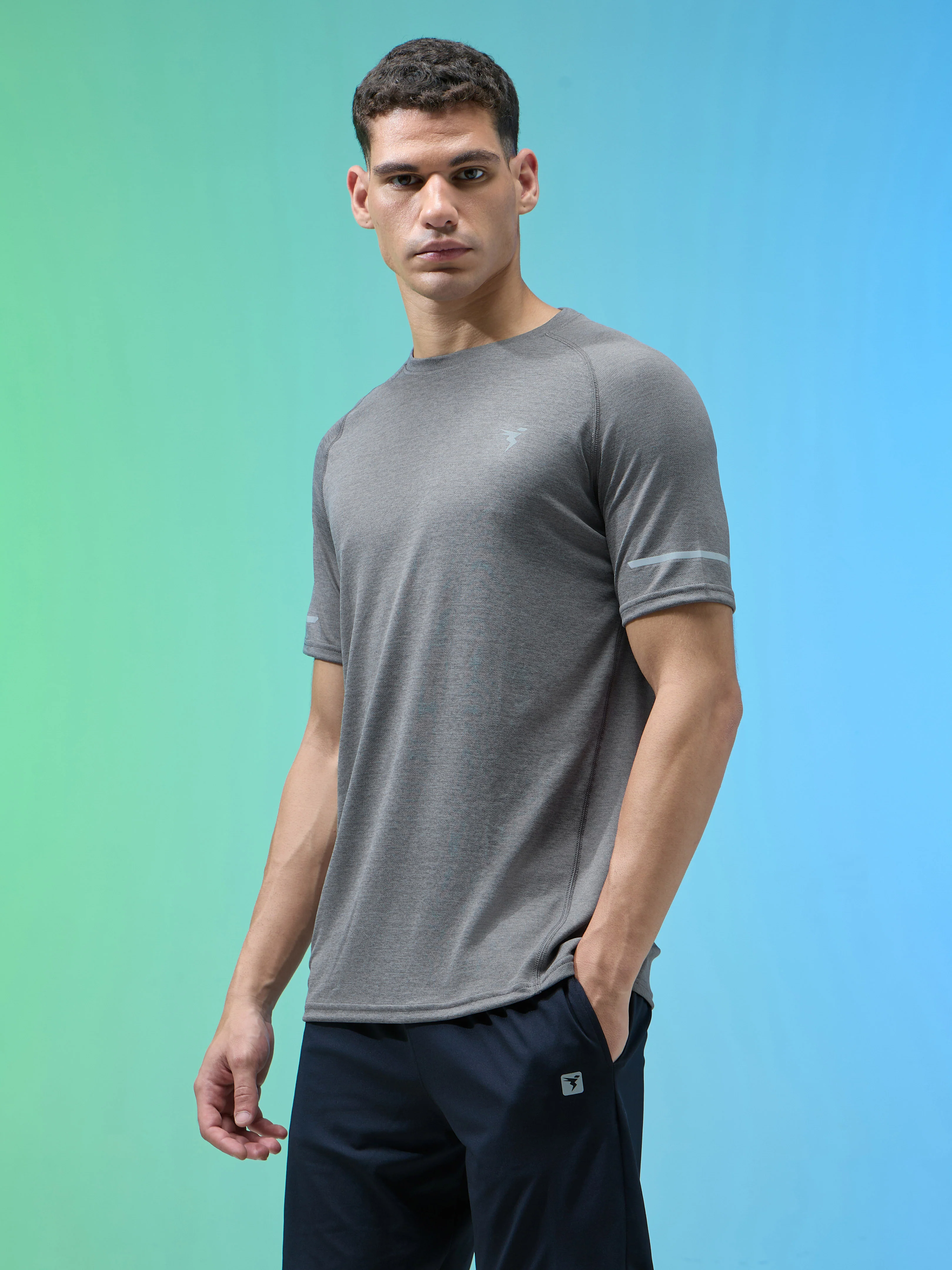 Men Melange Slim Fit Crew Neck T-shirt with DOUBLECOOL - Image 4