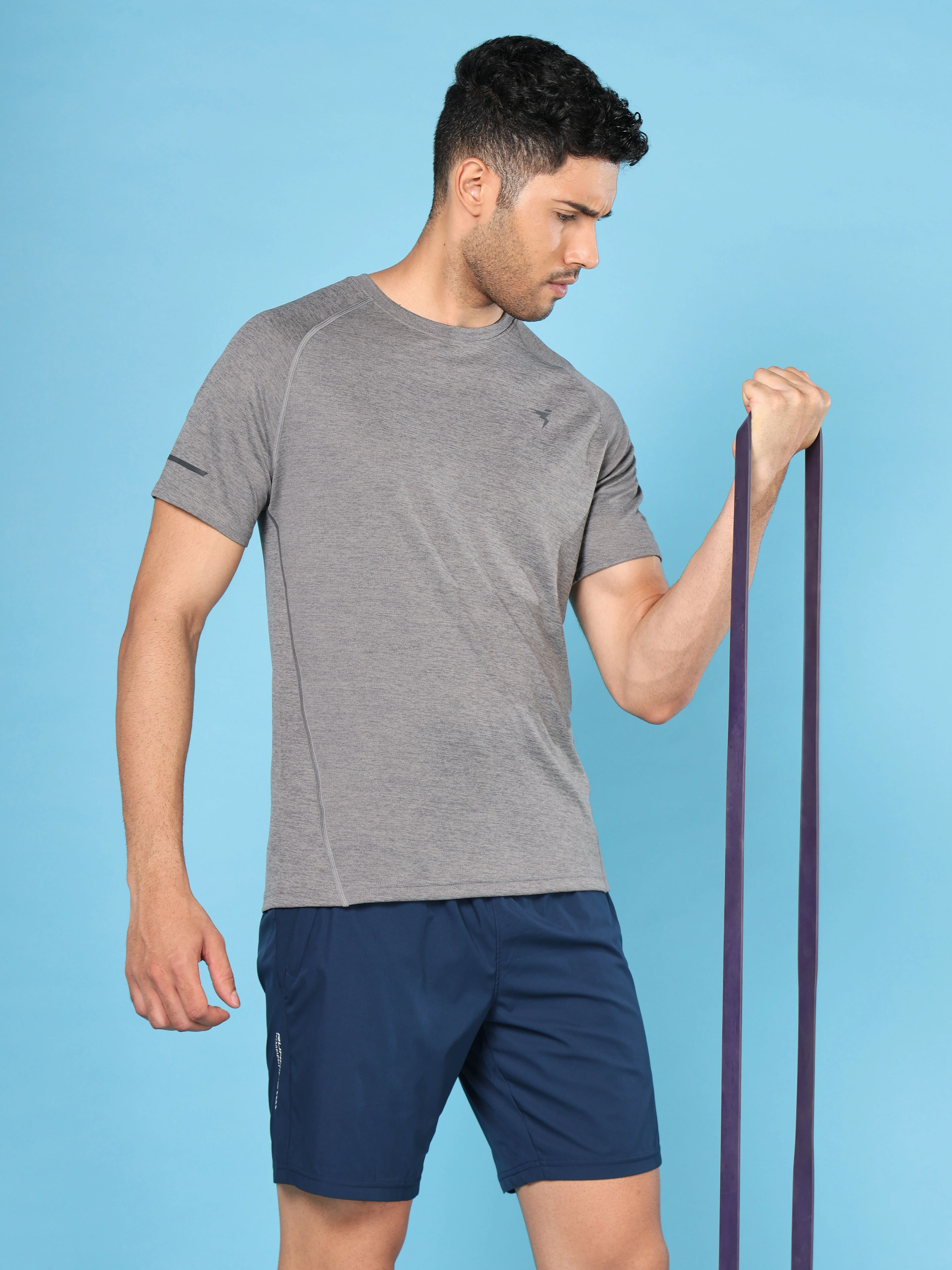 Men Melange Slim Fit Crew Neck T-shirt with DOUBLECOOL
