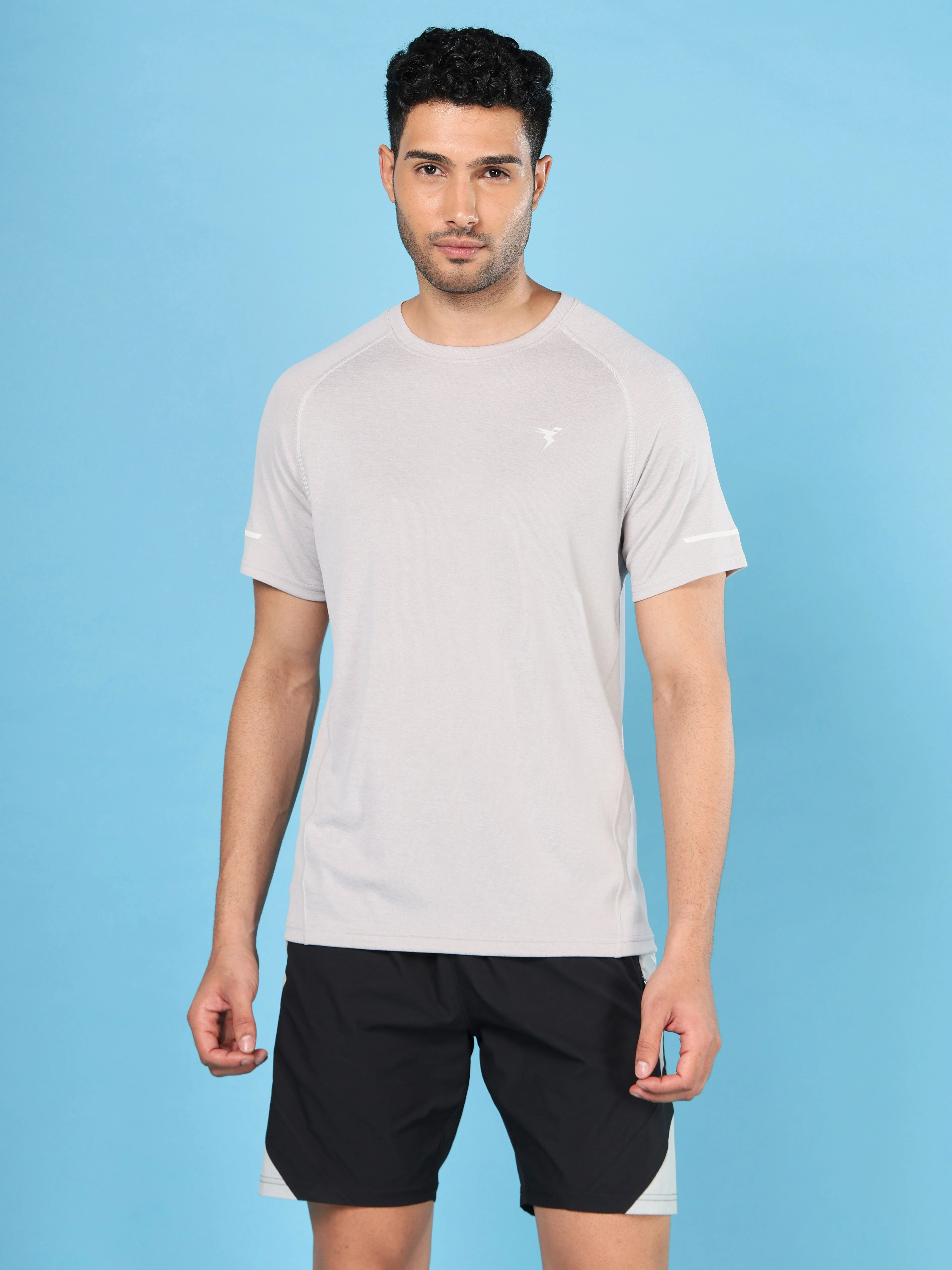 Men Melange Slim Fit Crew Neck T-shirt with DOUBLECOOL