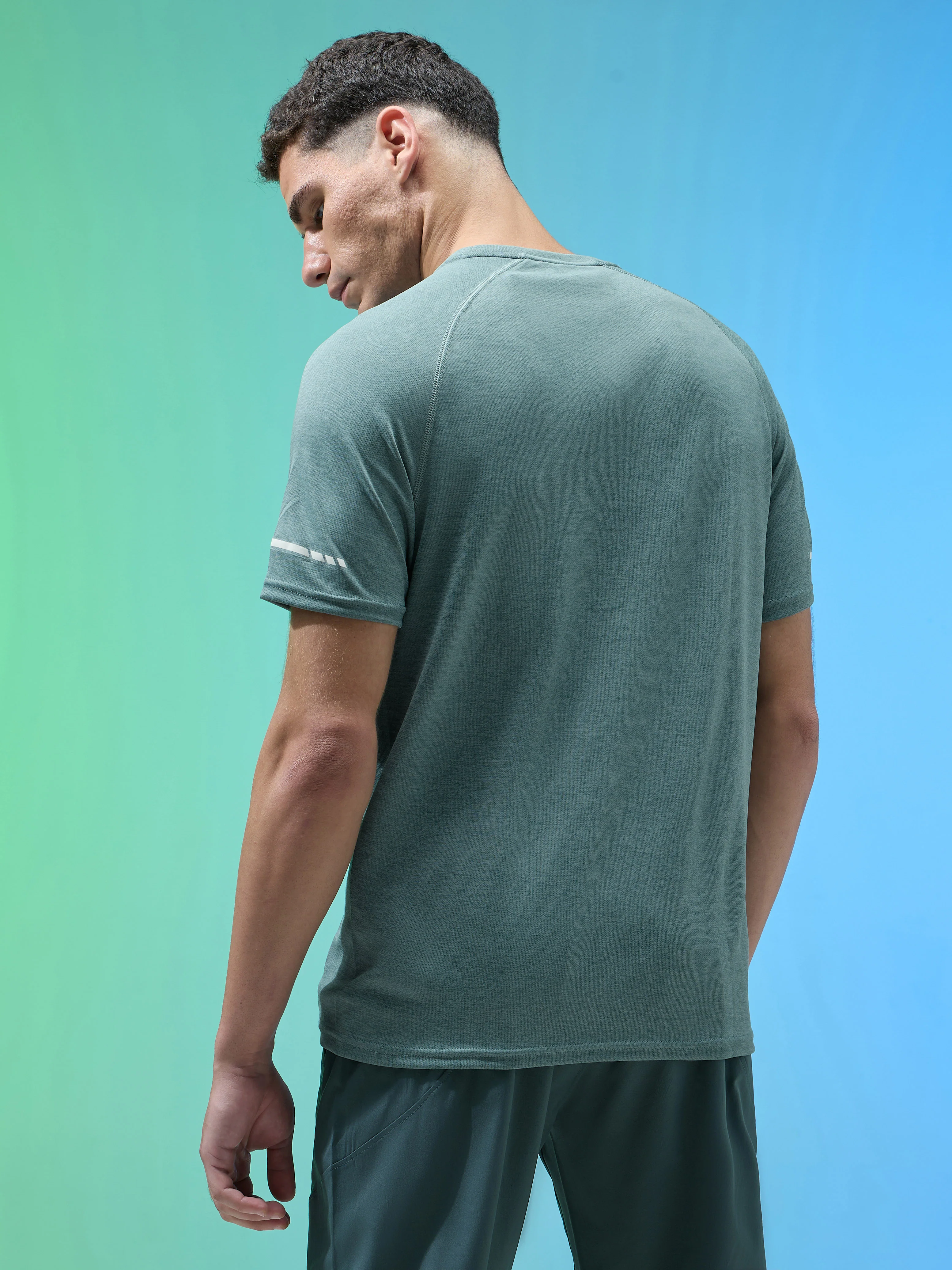 Men Melange Slim Fit Crew Neck T-shirt with DOUBLECOOL - Image 3