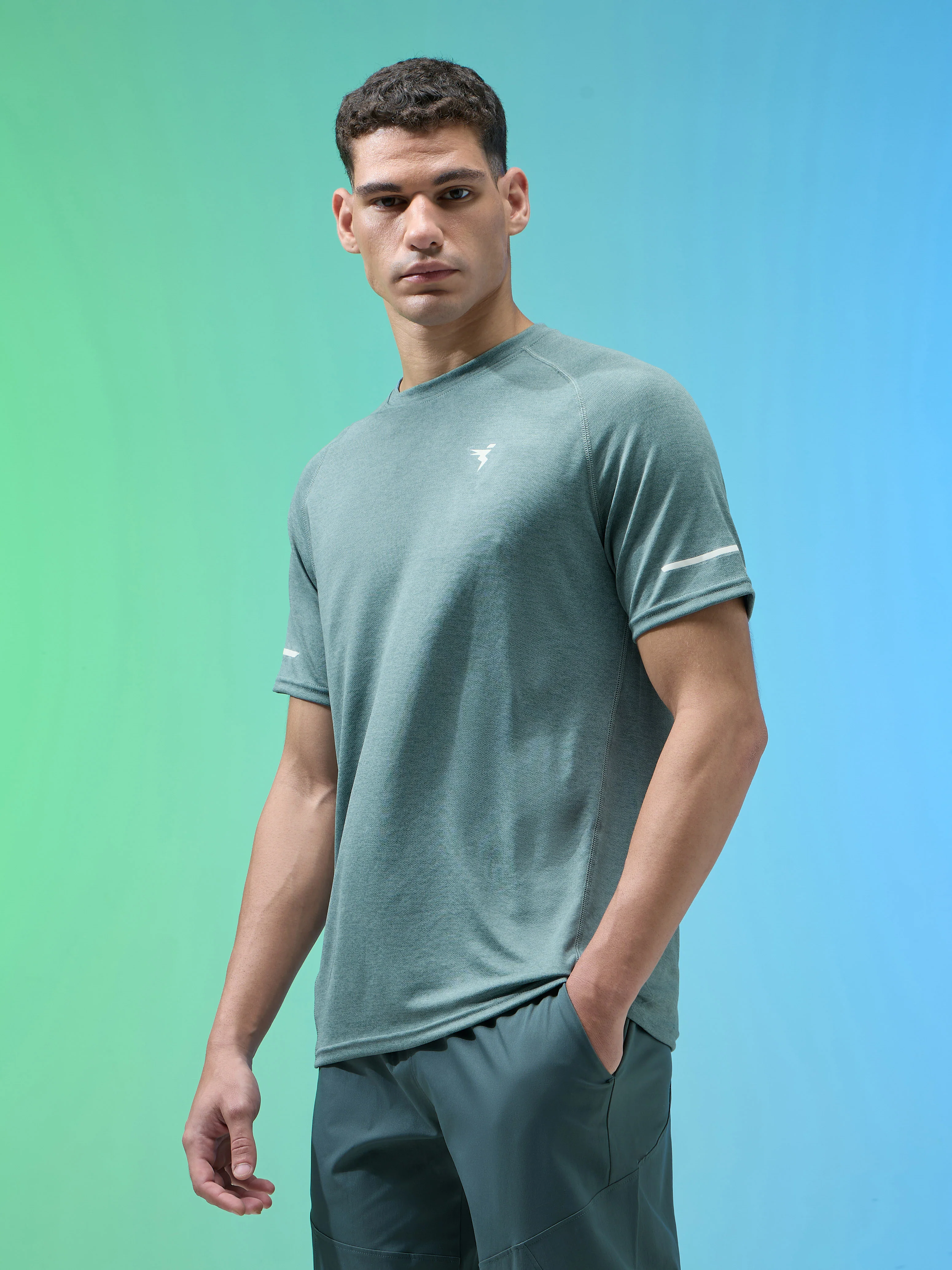 Men Melange Slim Fit Crew Neck T-shirt with DOUBLECOOL - Image 4