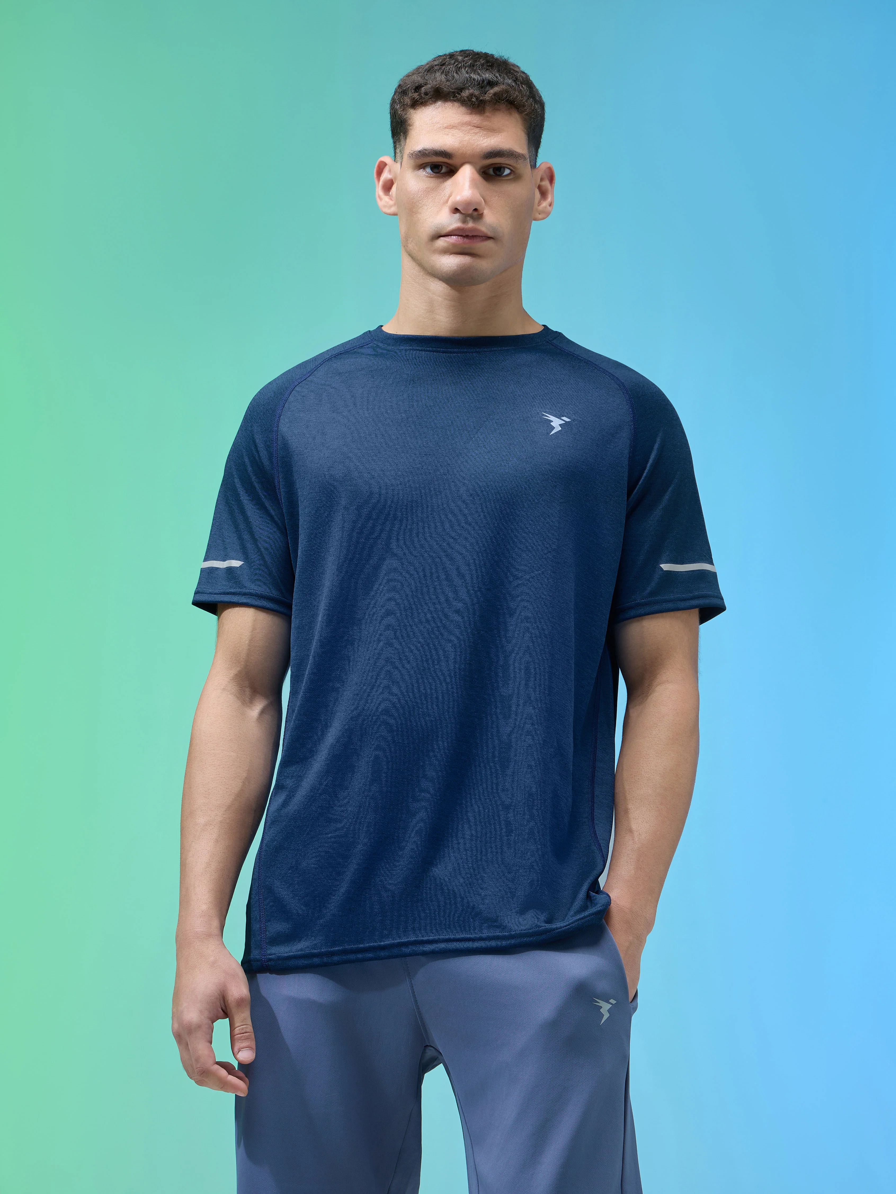 Men Melange Slim Fit Crew Neck T-shirt with DOUBLECOOL - Image 2