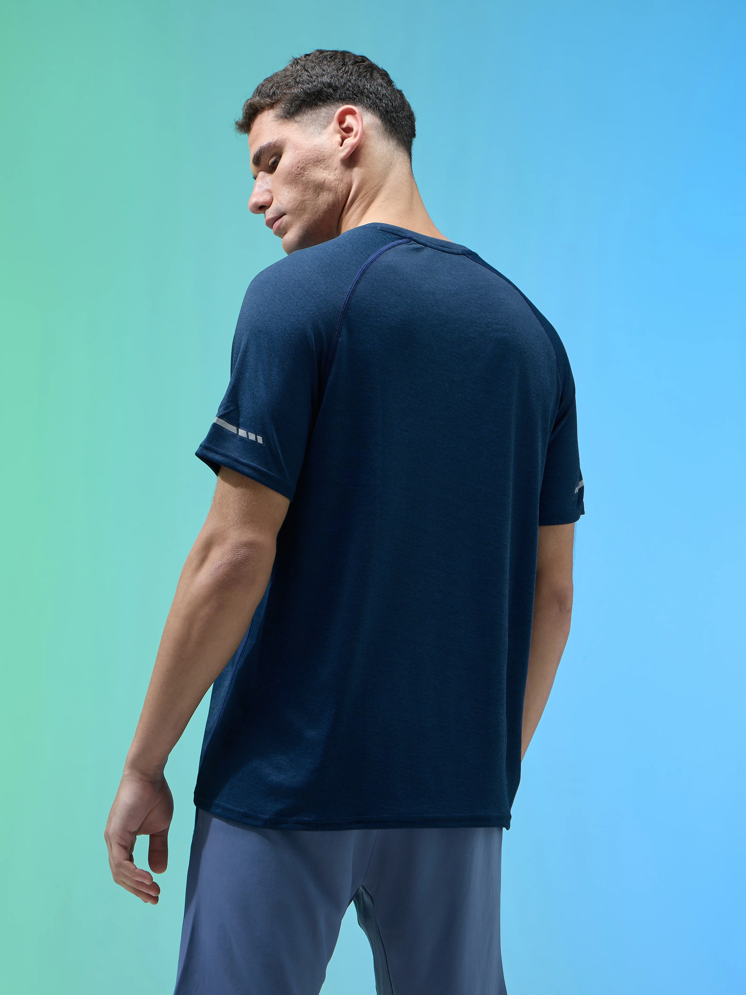 Men Melange Slim Fit Crew Neck T-shirt with DOUBLECOOL - Image 3