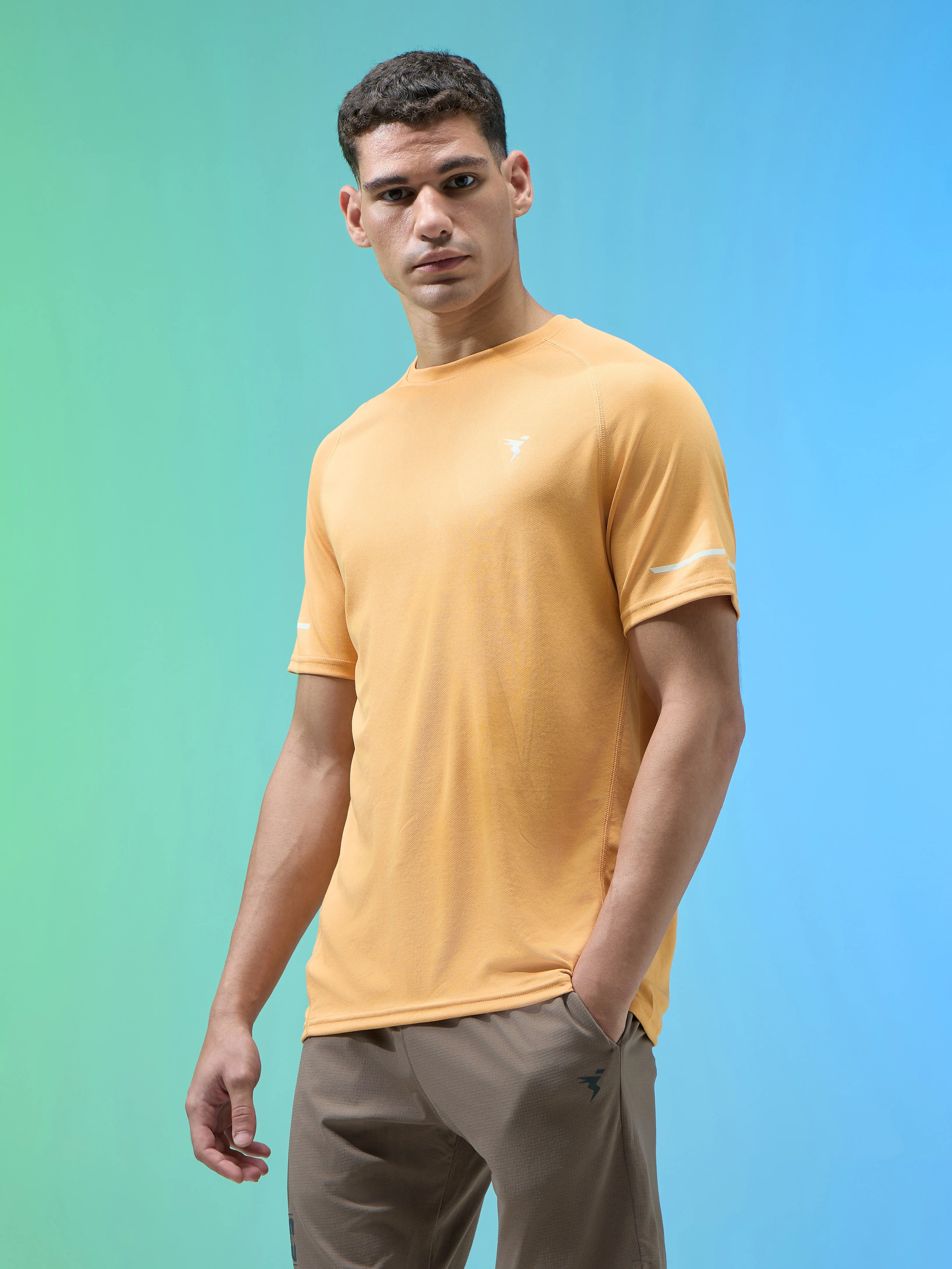 Men Melange Slim Fit Crew Neck T-shirt with DOUBLECOOL - Image 3