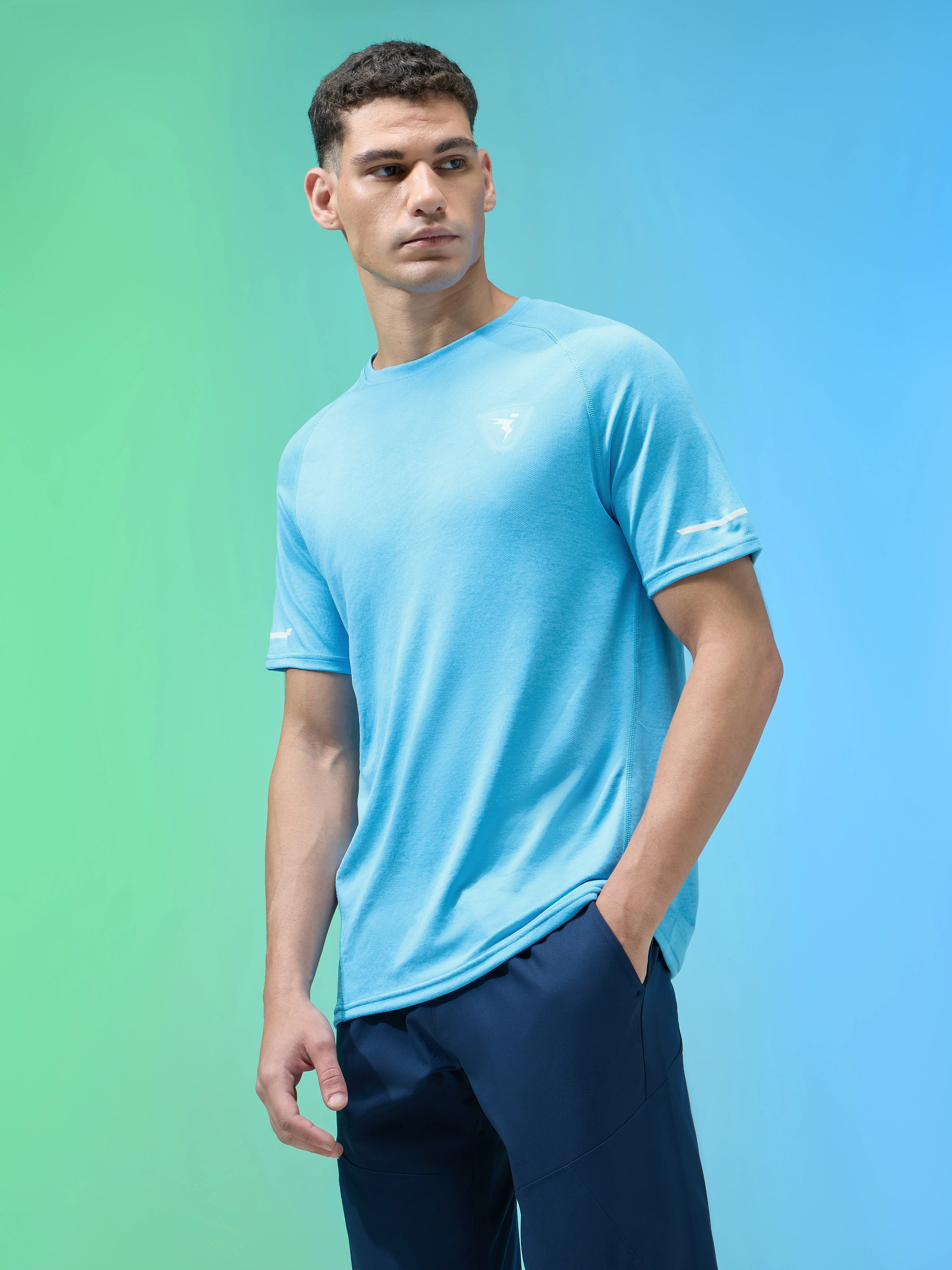 Men Melange Slim Fit Crew Neck T-shirt with DOUBLECOOL - Image 4