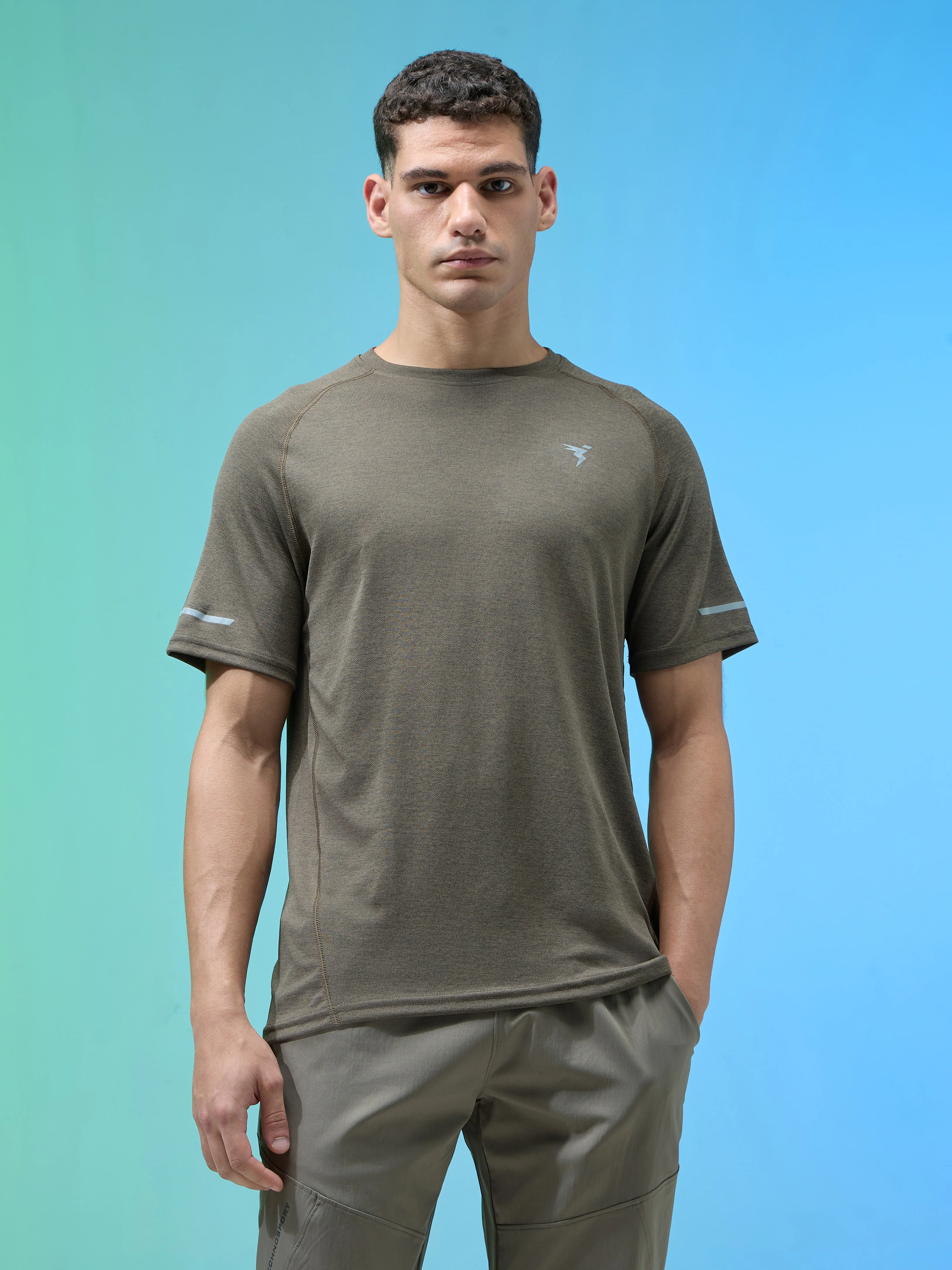 Men Melange Slim Fit Crew Neck T-shirt with DOUBLECOOL - Image 2