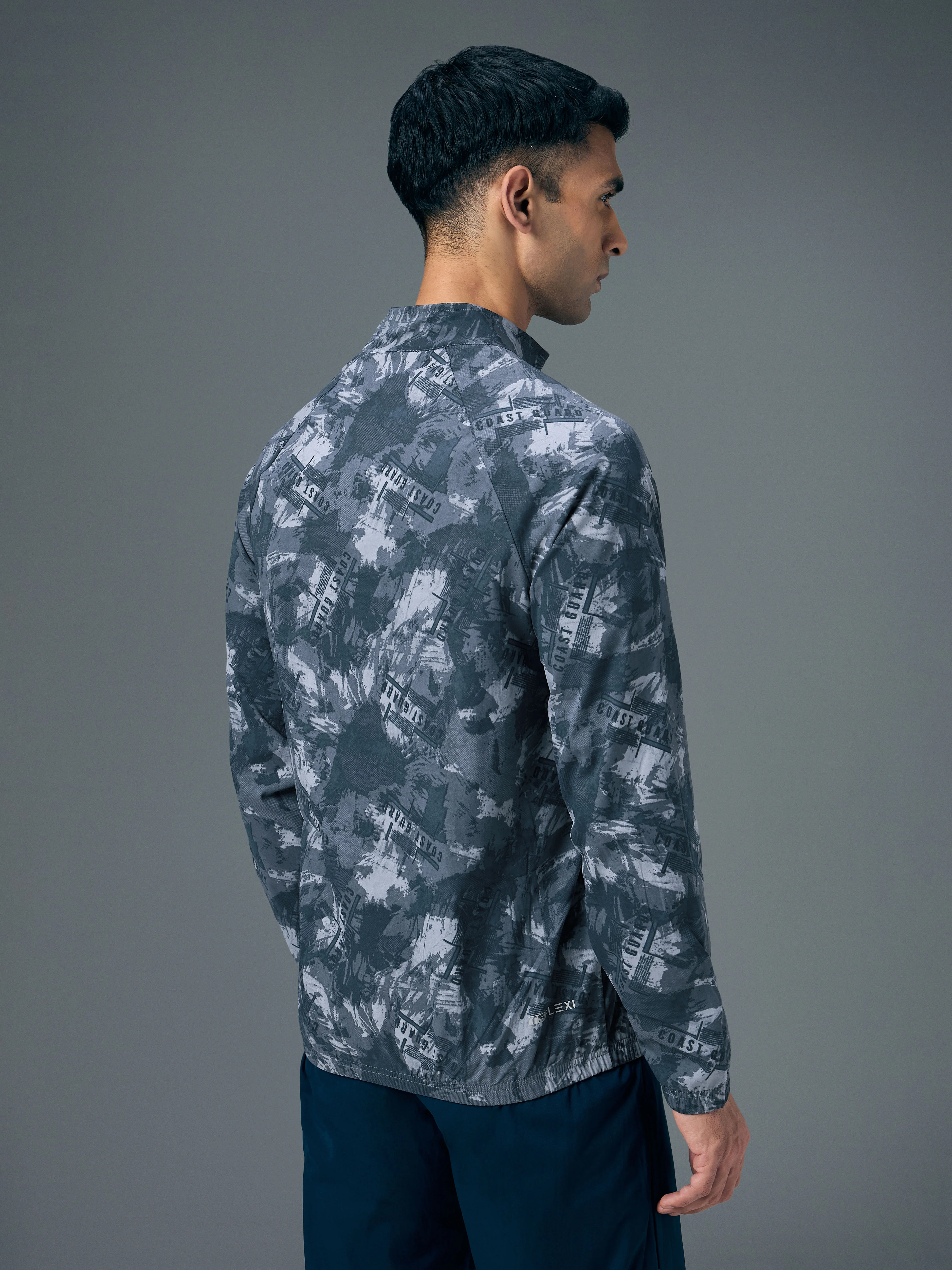Men Printed Slim Fit Mock Neck Jacket with TS FLEXI - Image 4