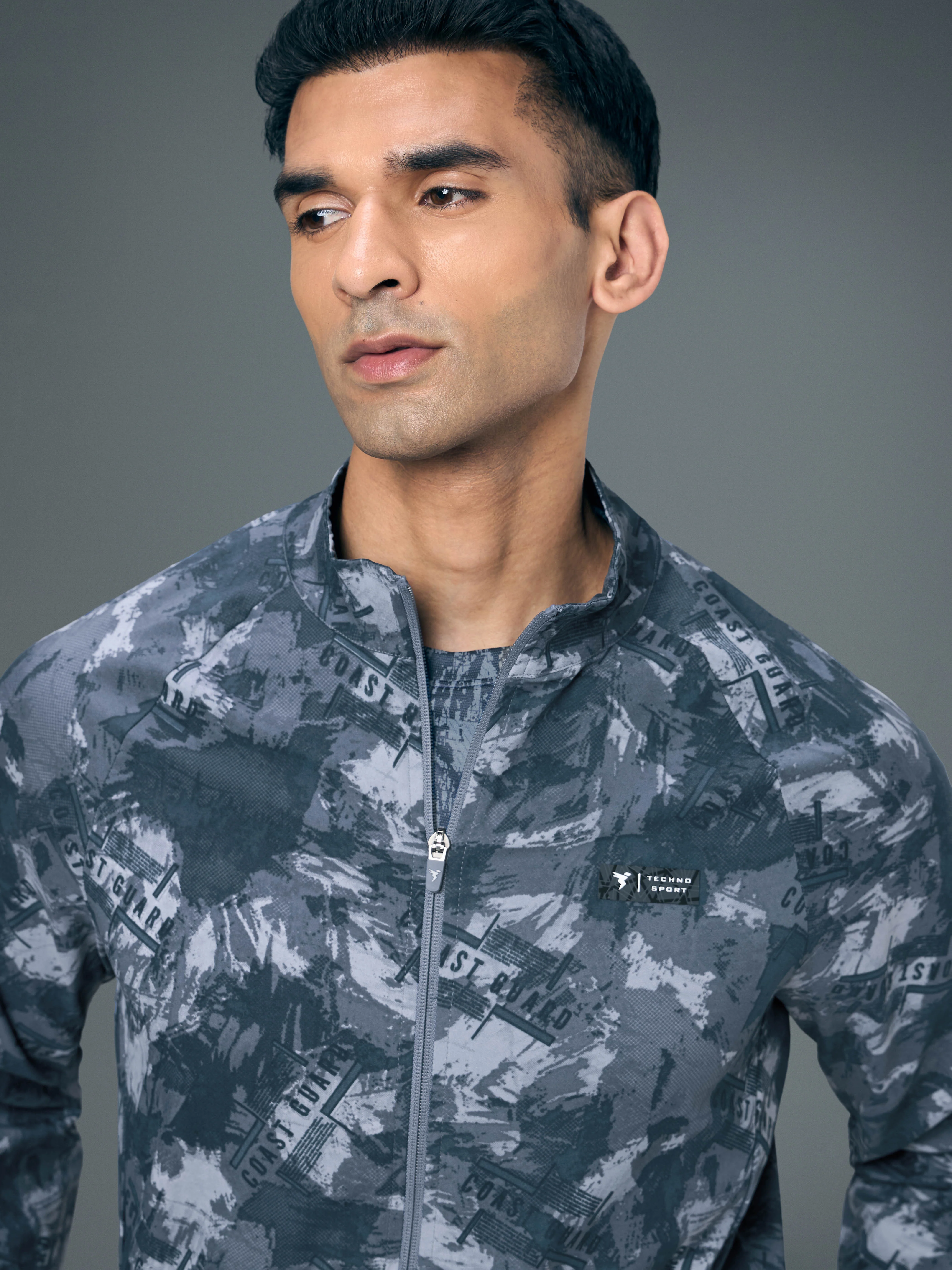 Men Printed Slim Fit Mock Neck Jacket with TS FLEXI - Image 6
