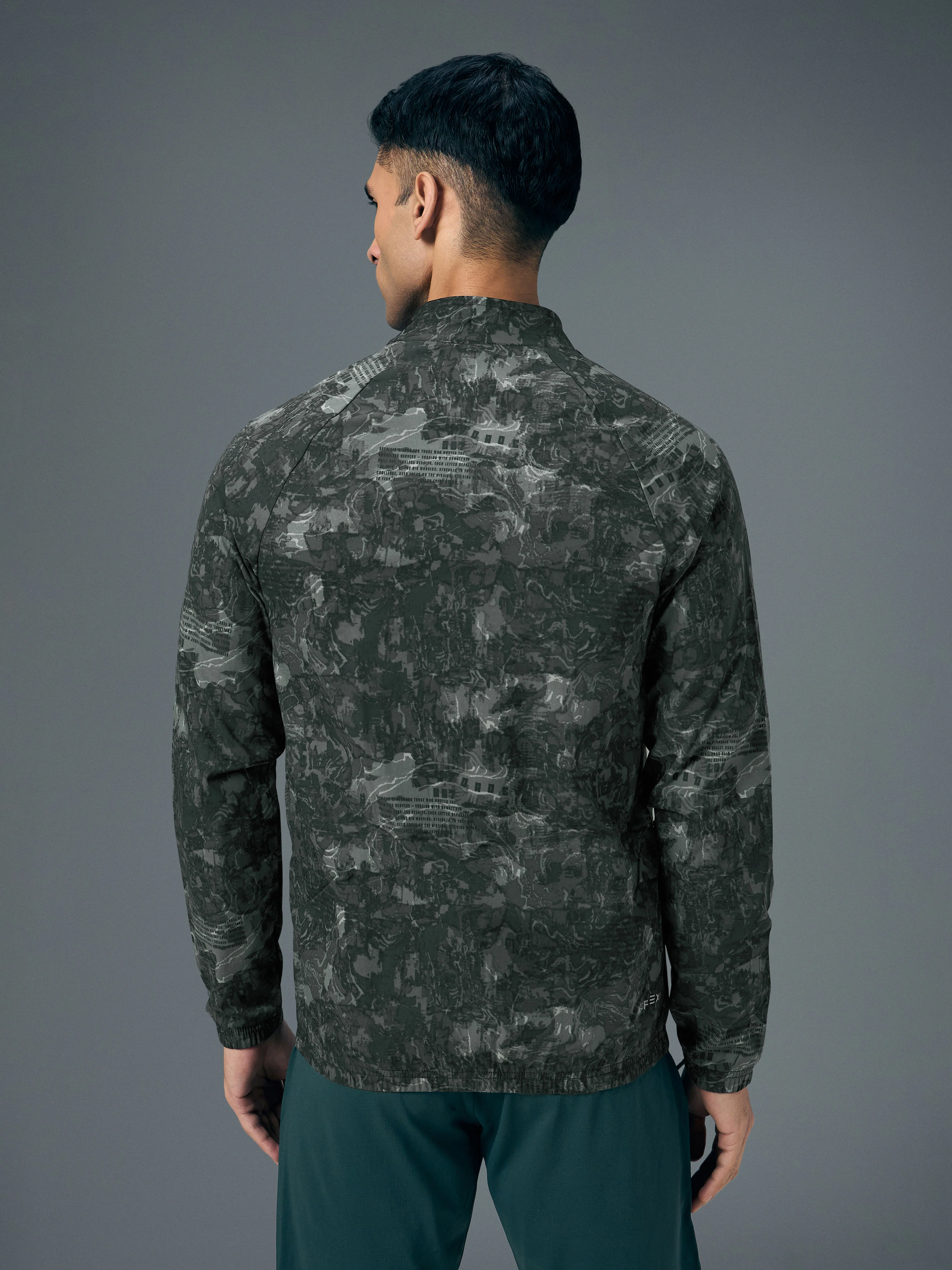 Men Printed Slim Fit Mock Neck Jacket with TS FLEXI - Image 3