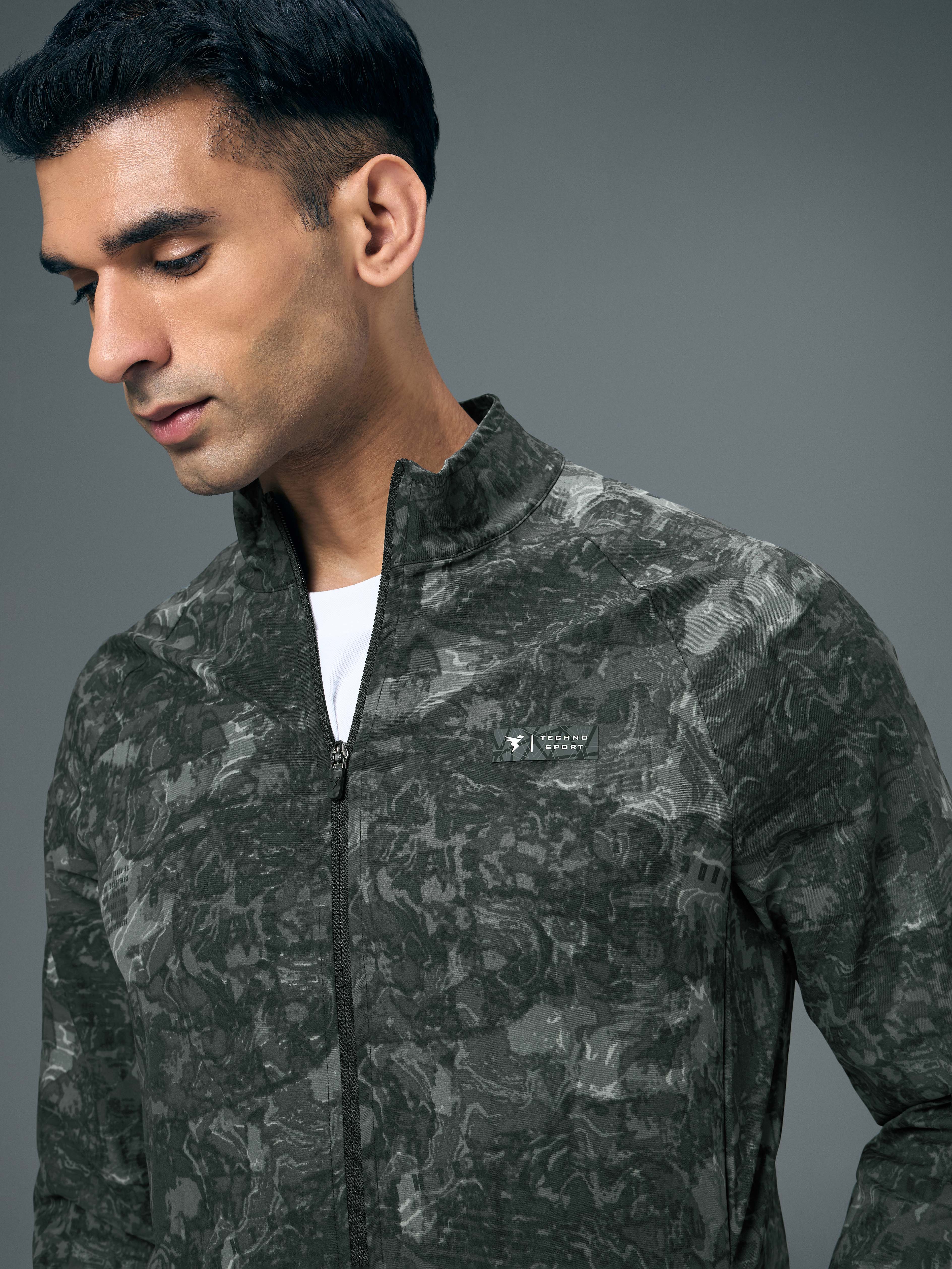 Men Printed Slim Fit Mock Neck Jacket with TS FLEXI - Image 6