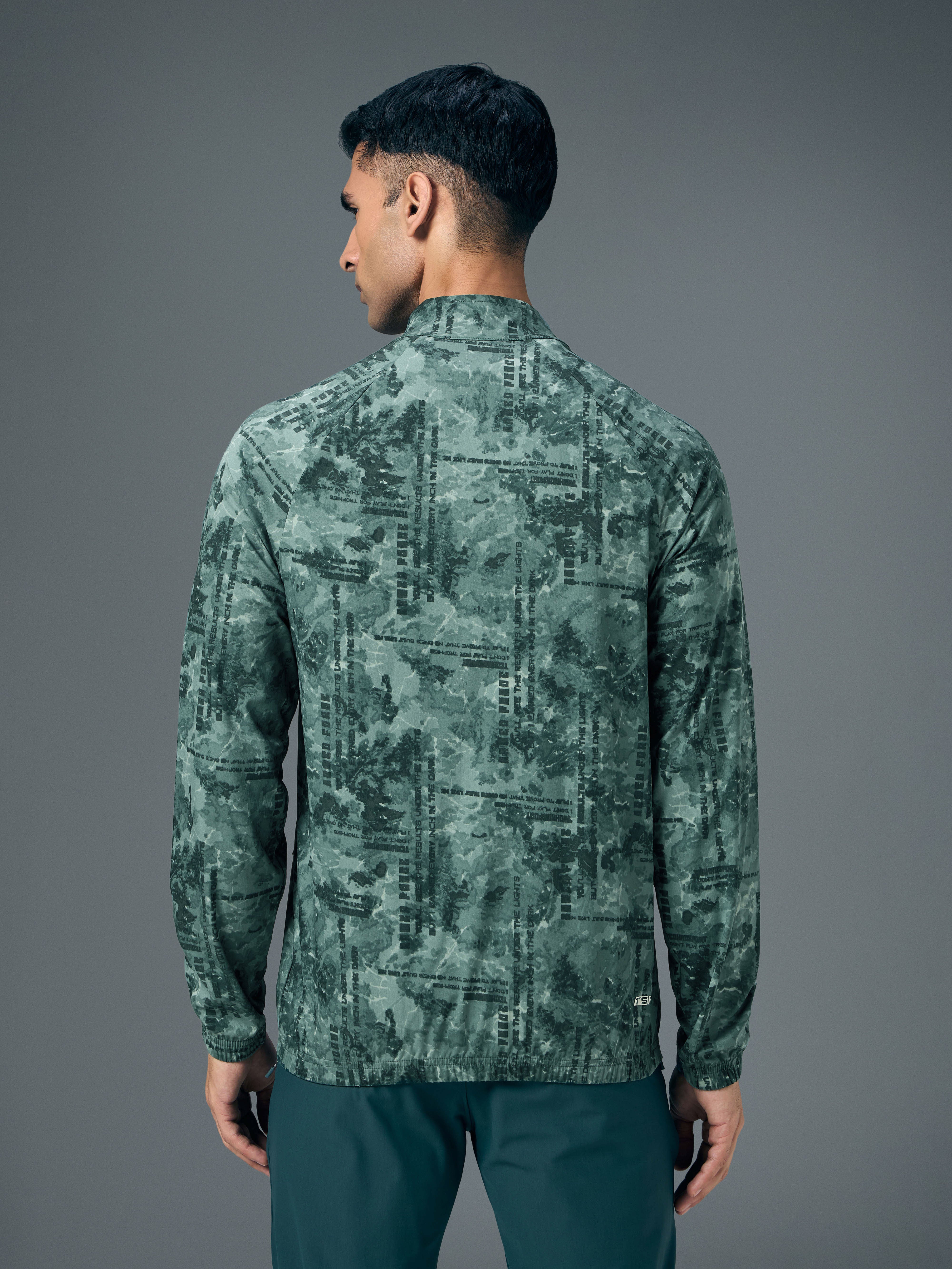 Men Printed Slim Fit Mock Neck Jacket with TS FLEXI - Image 3