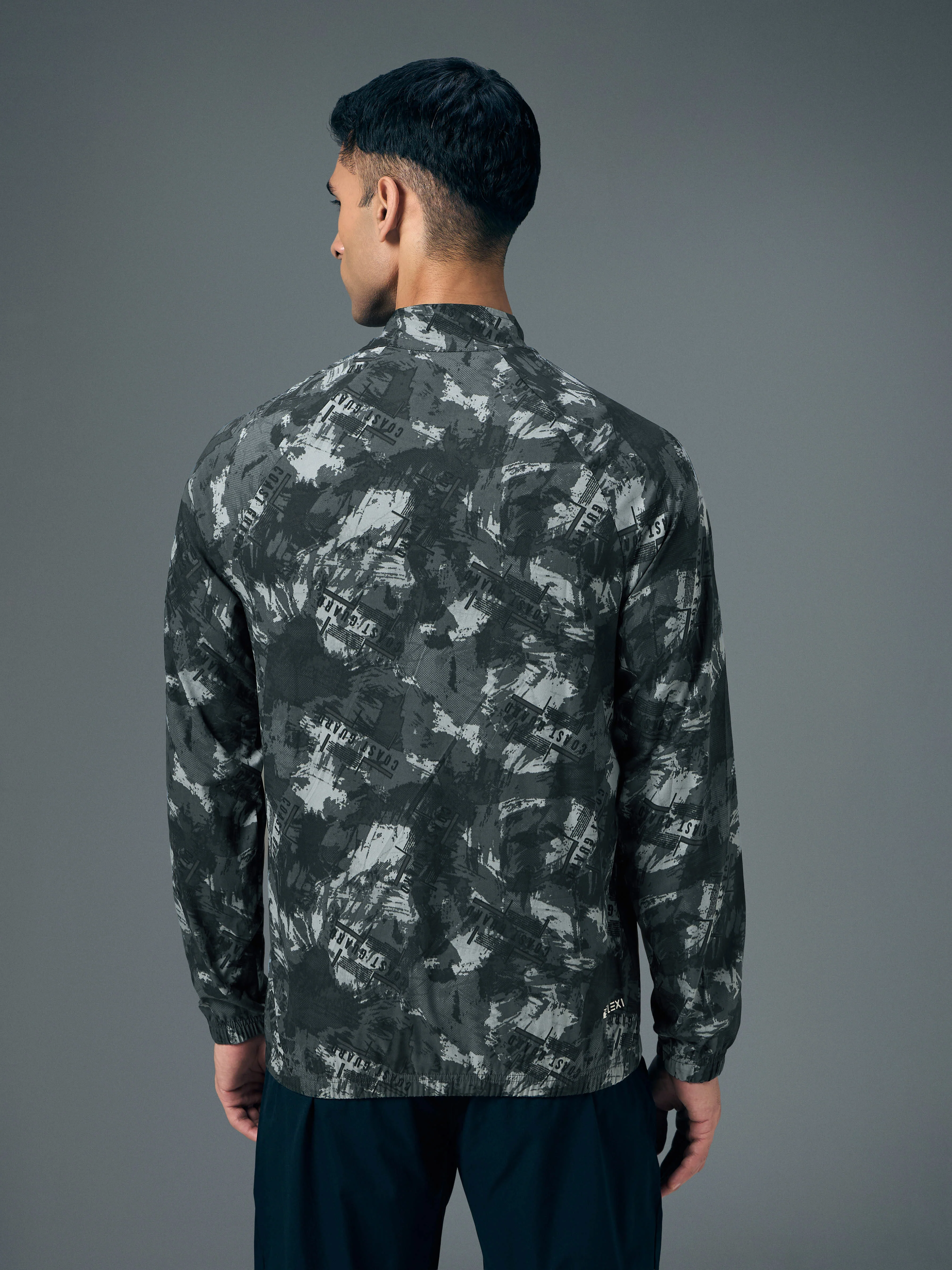 Men Printed Slim Fit Mock Neck Jacket with TS FLEXI - Image 3
