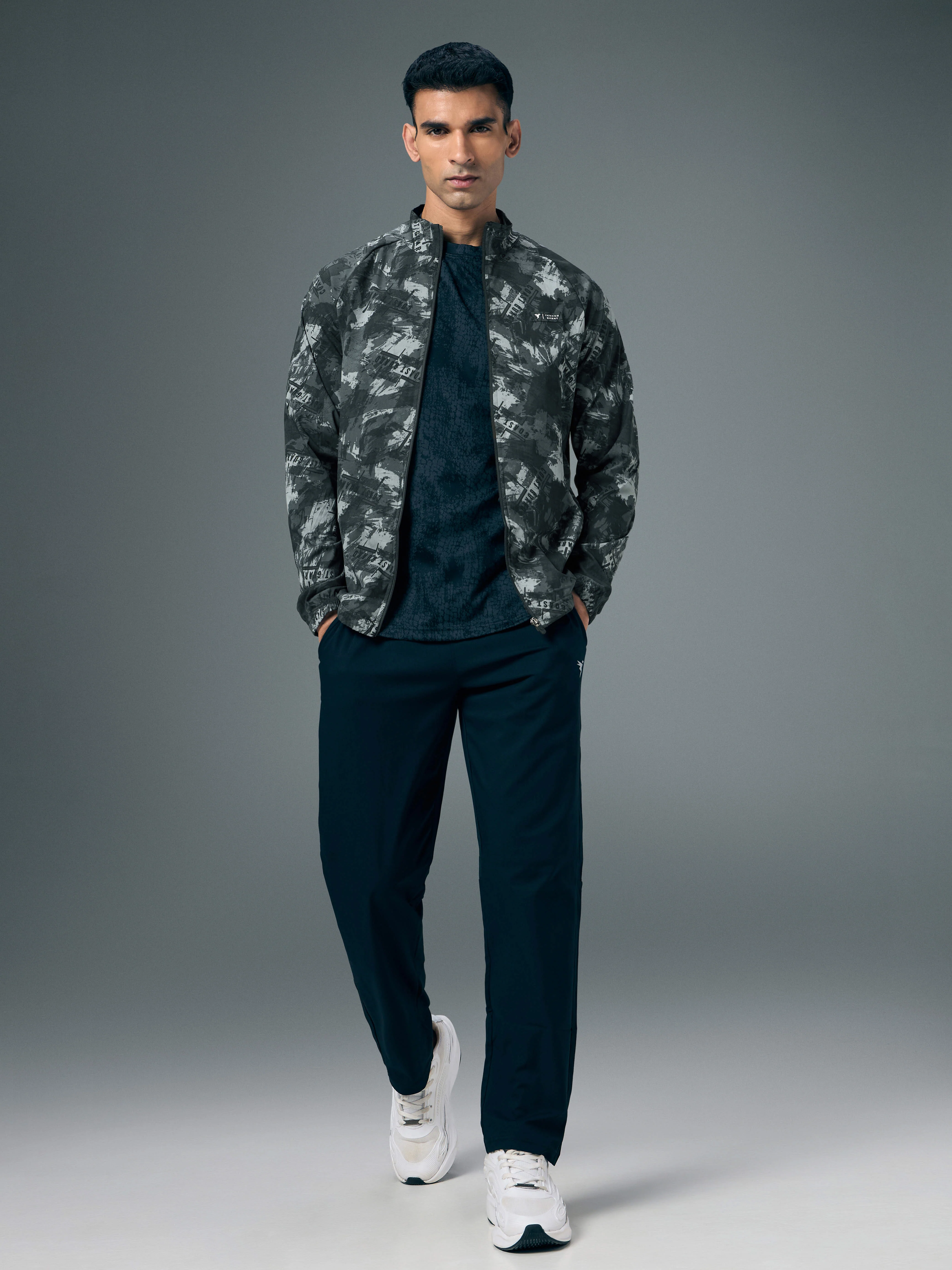 Men Printed Slim Fit Mock Neck Jacket with TS FLEXI - Image 5