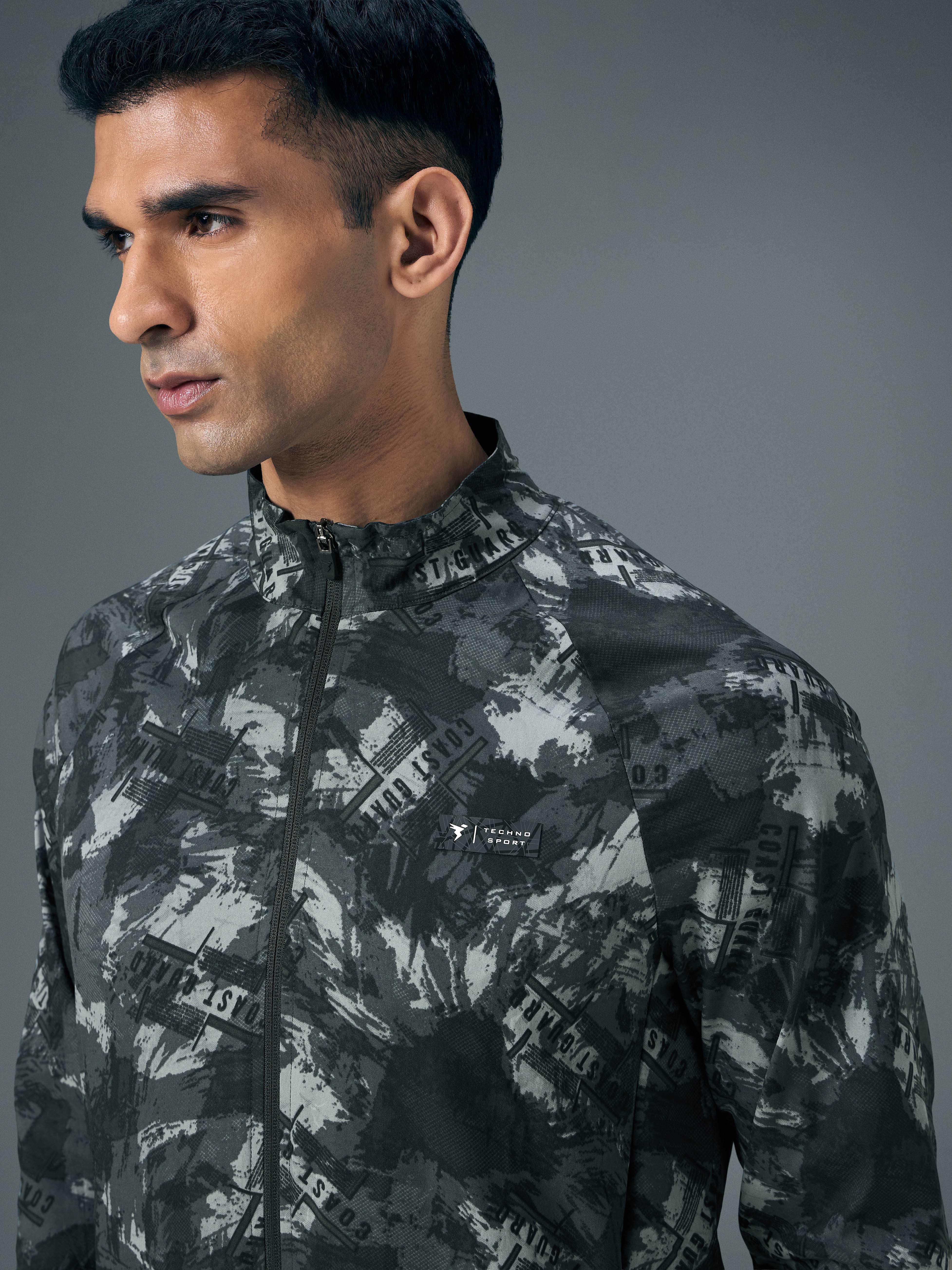 Men Printed Slim Fit Mock Neck Jacket with TS FLEXI - Image 6