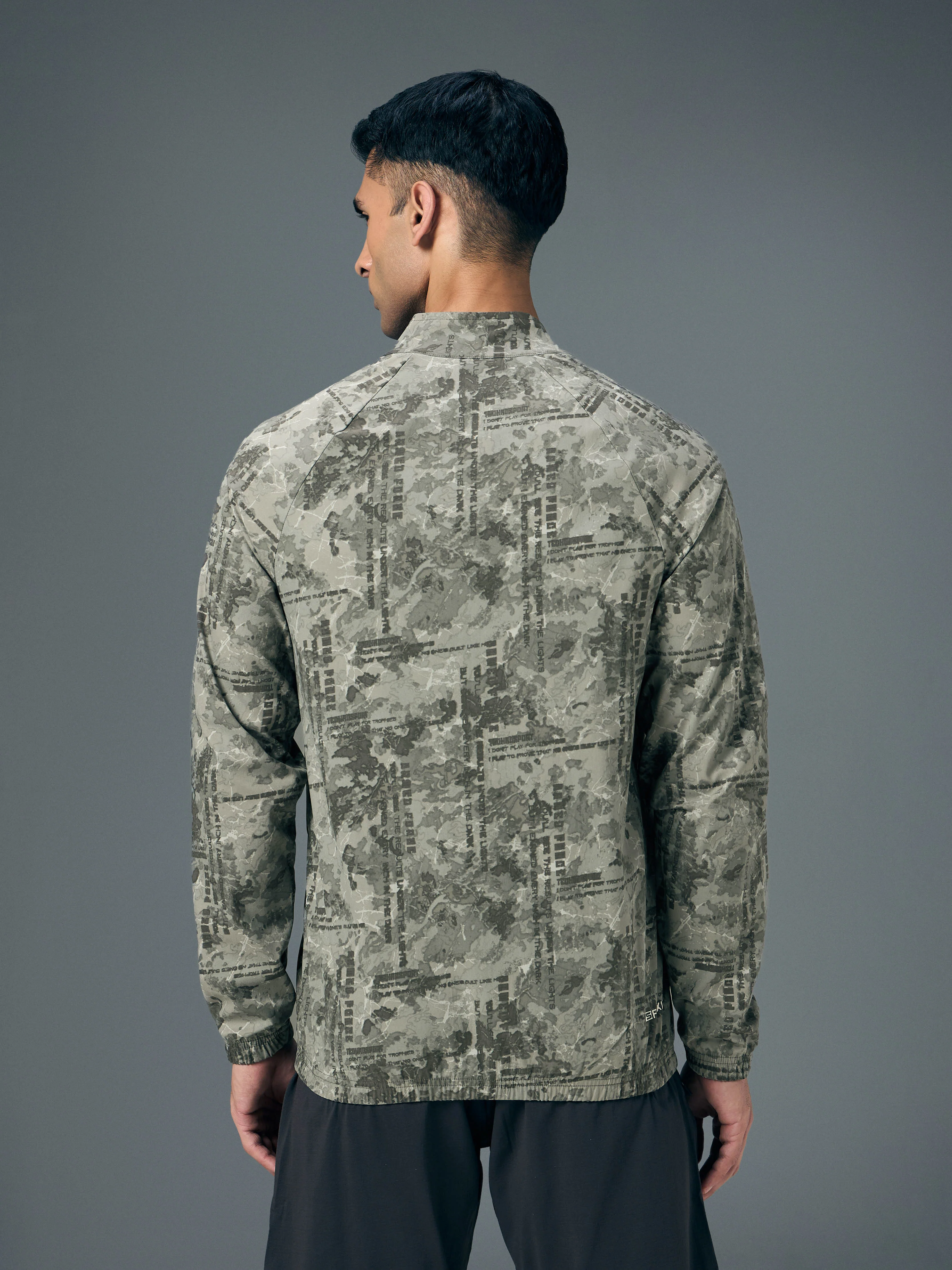 Men Printed Slim Fit Mock Neck Jacket with TS FLEXI - Image 3