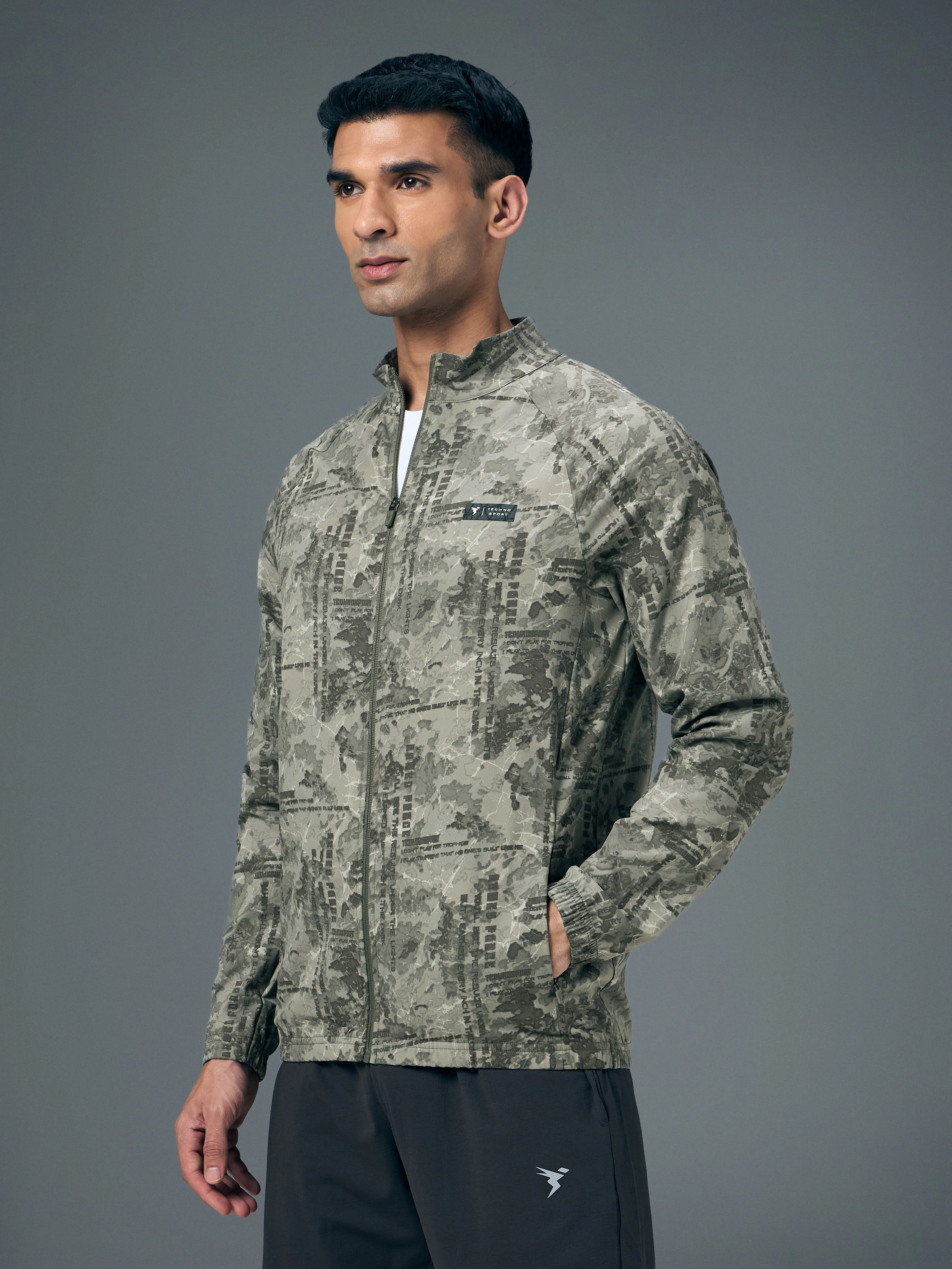 Men Printed Slim Fit Mock Neck Jacket with TS FLEXI - Image 4