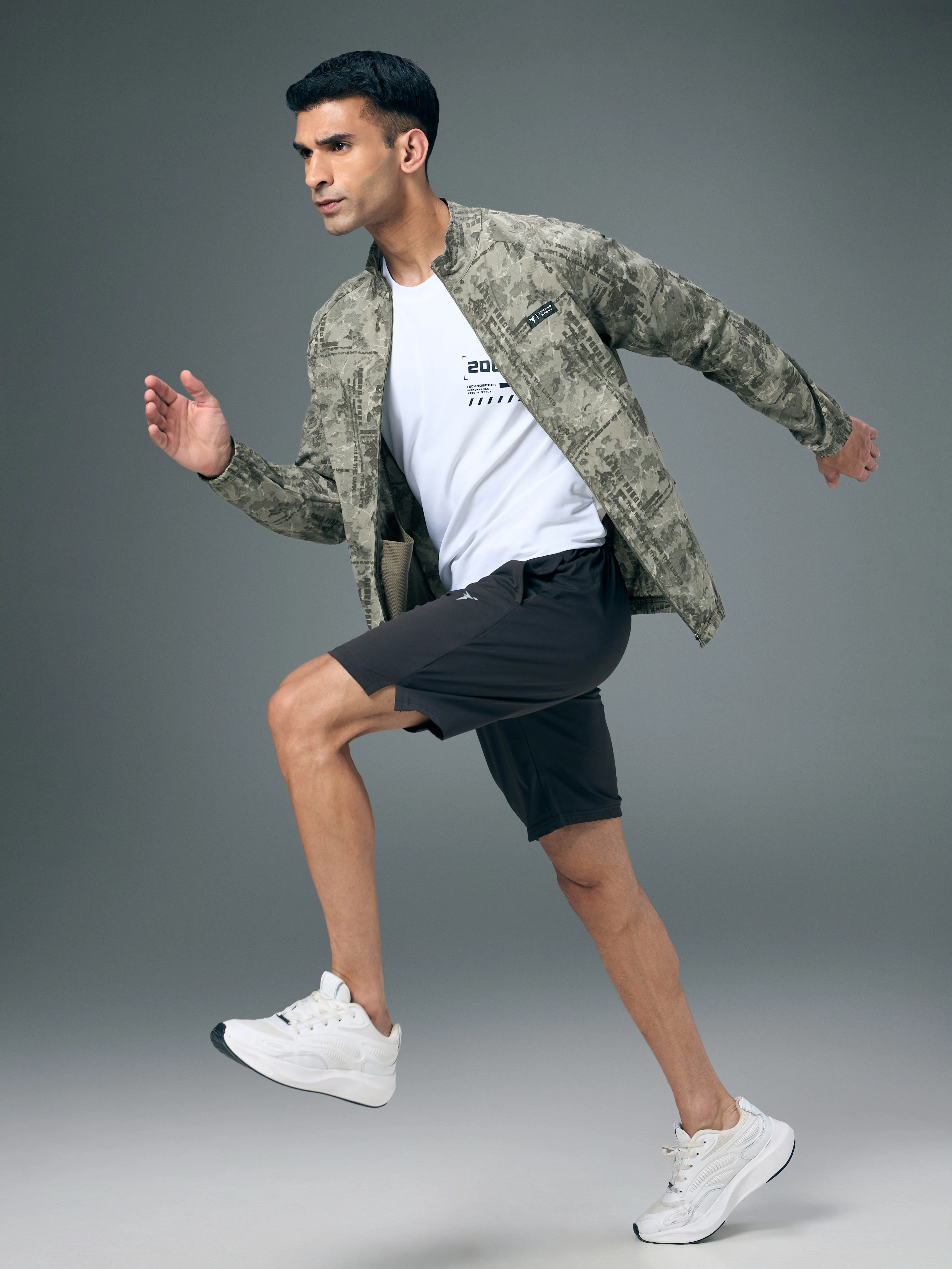 Men Printed Slim Fit Mock Neck Jacket with TS FLEXI - Image 5