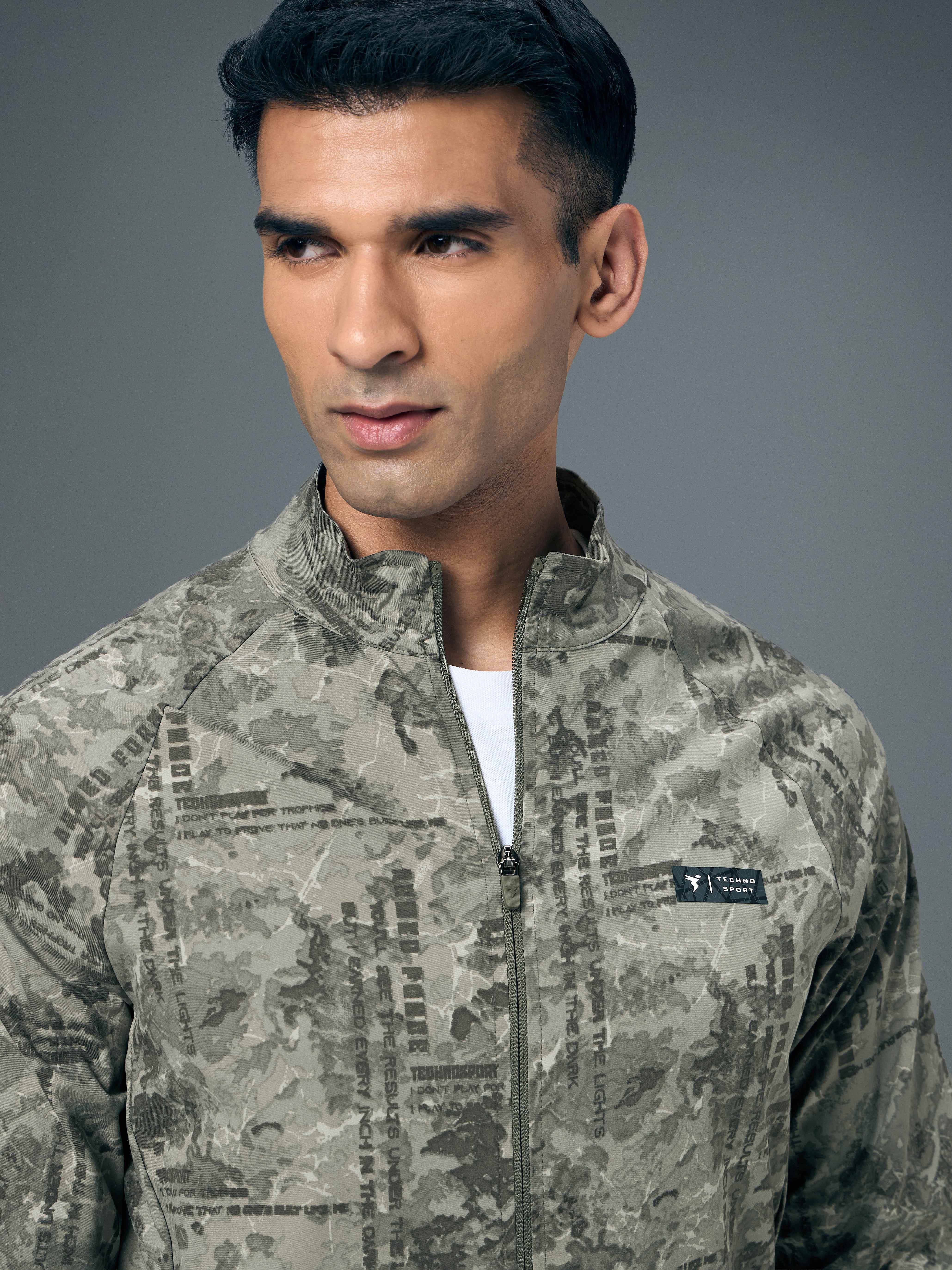 Men Printed Slim Fit Mock Neck Jacket with TS FLEXI - Image 6