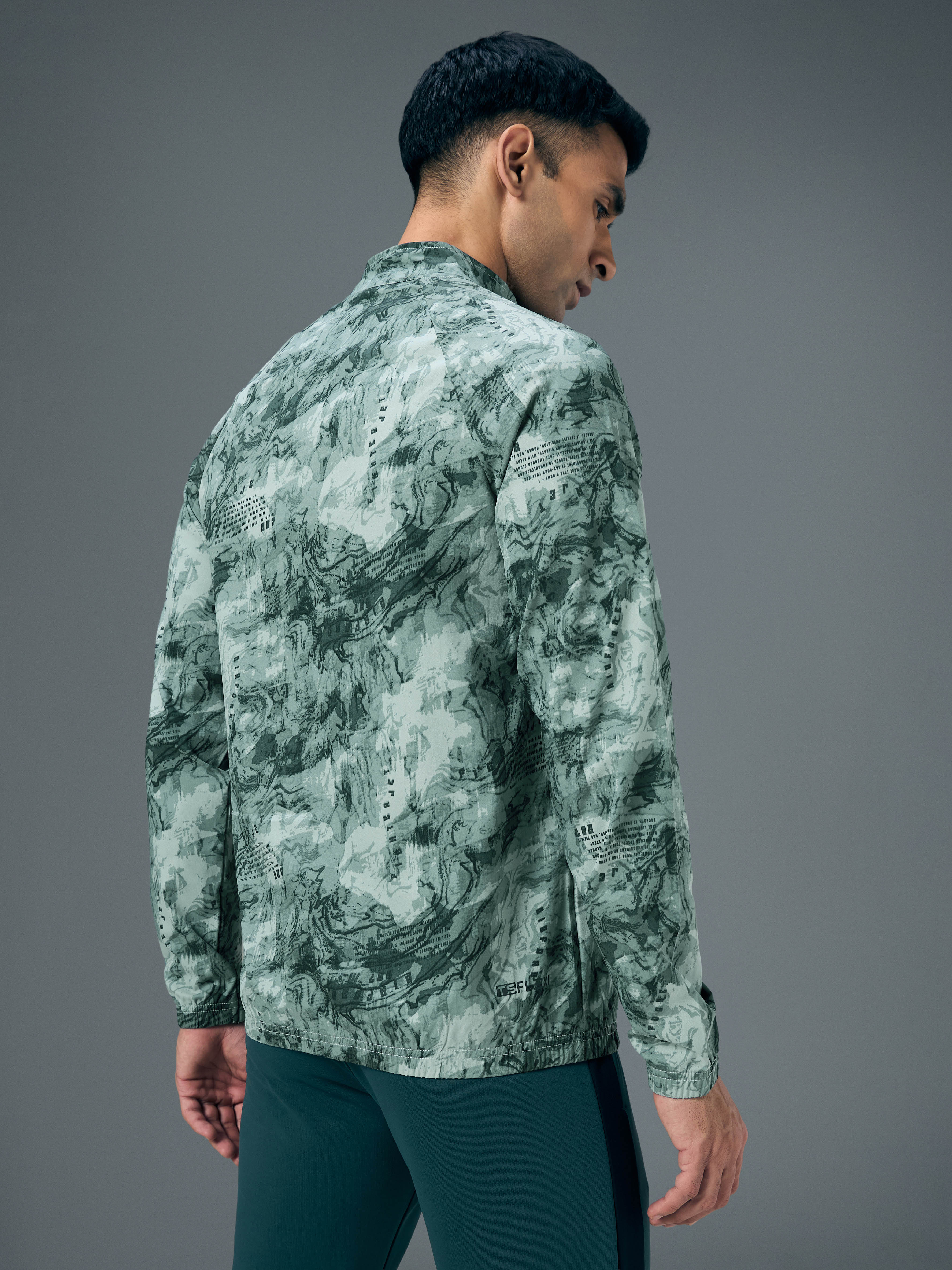 Men Printed Slim Fit Mock Neck Jacket with TS FLEXI - Image 3