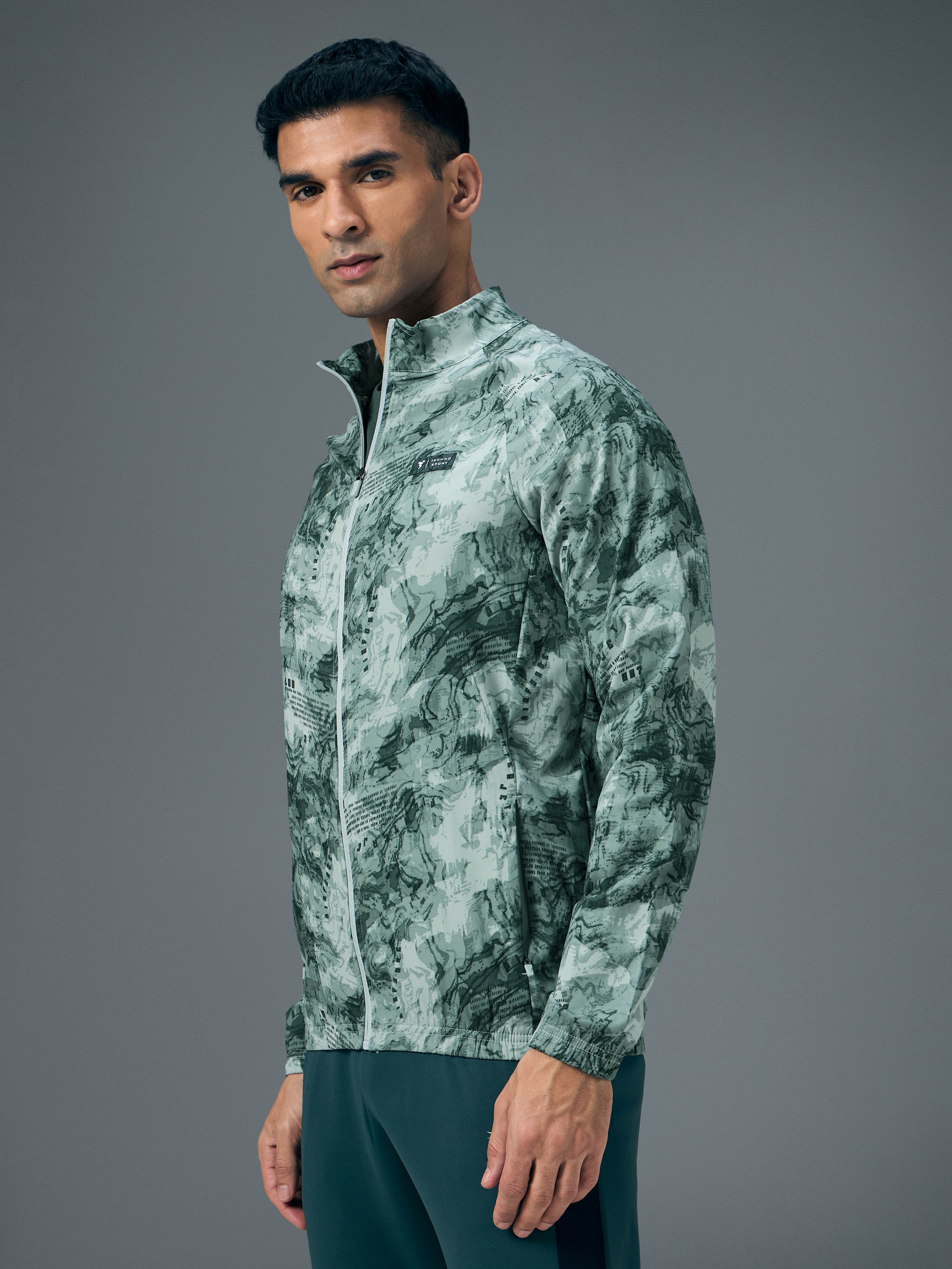 Men Printed Slim Fit Mock Neck Jacket with TS FLEXI - Image 4