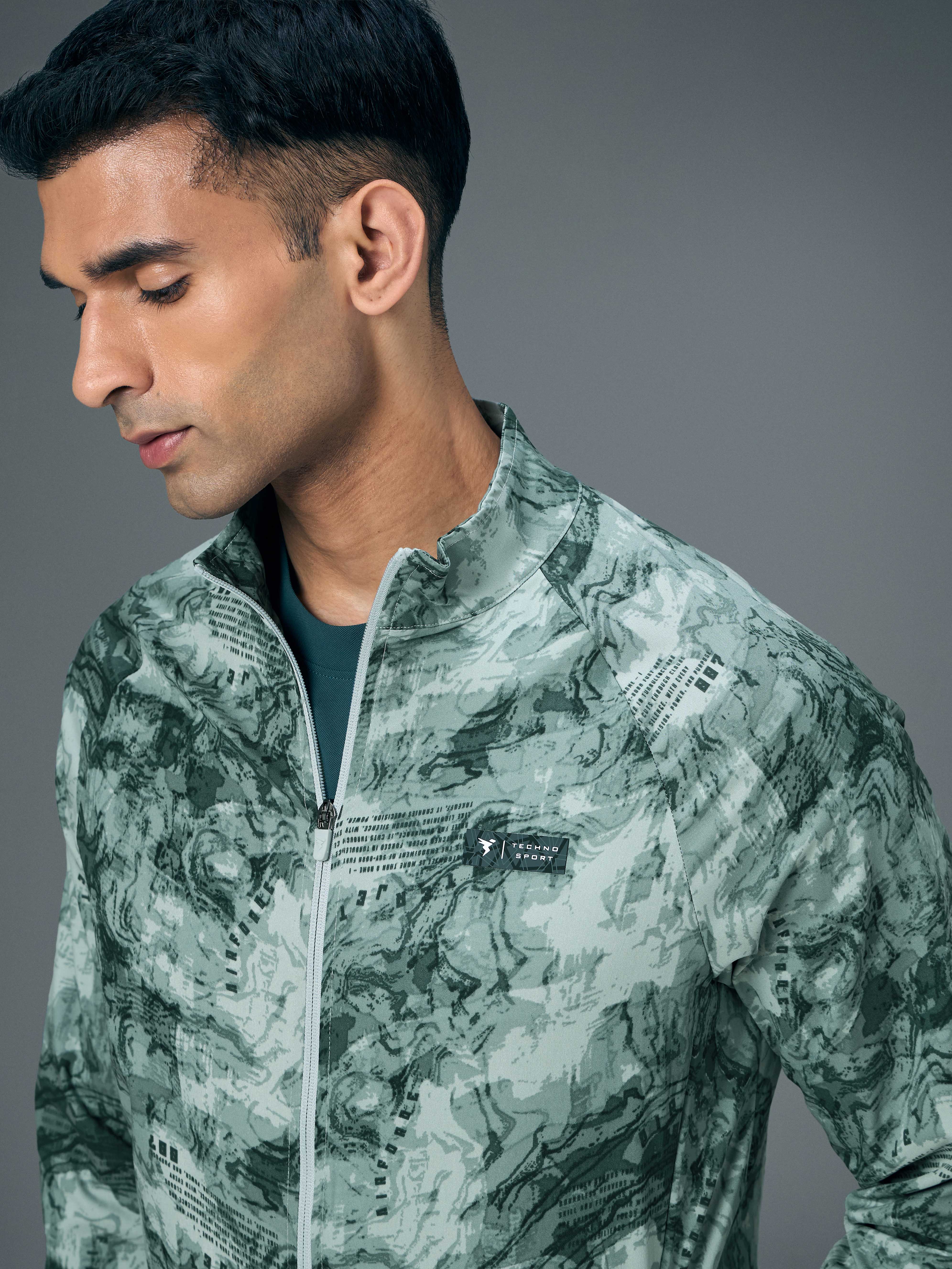 Men Printed Slim Fit Mock Neck Jacket with TS FLEXI - Image 5